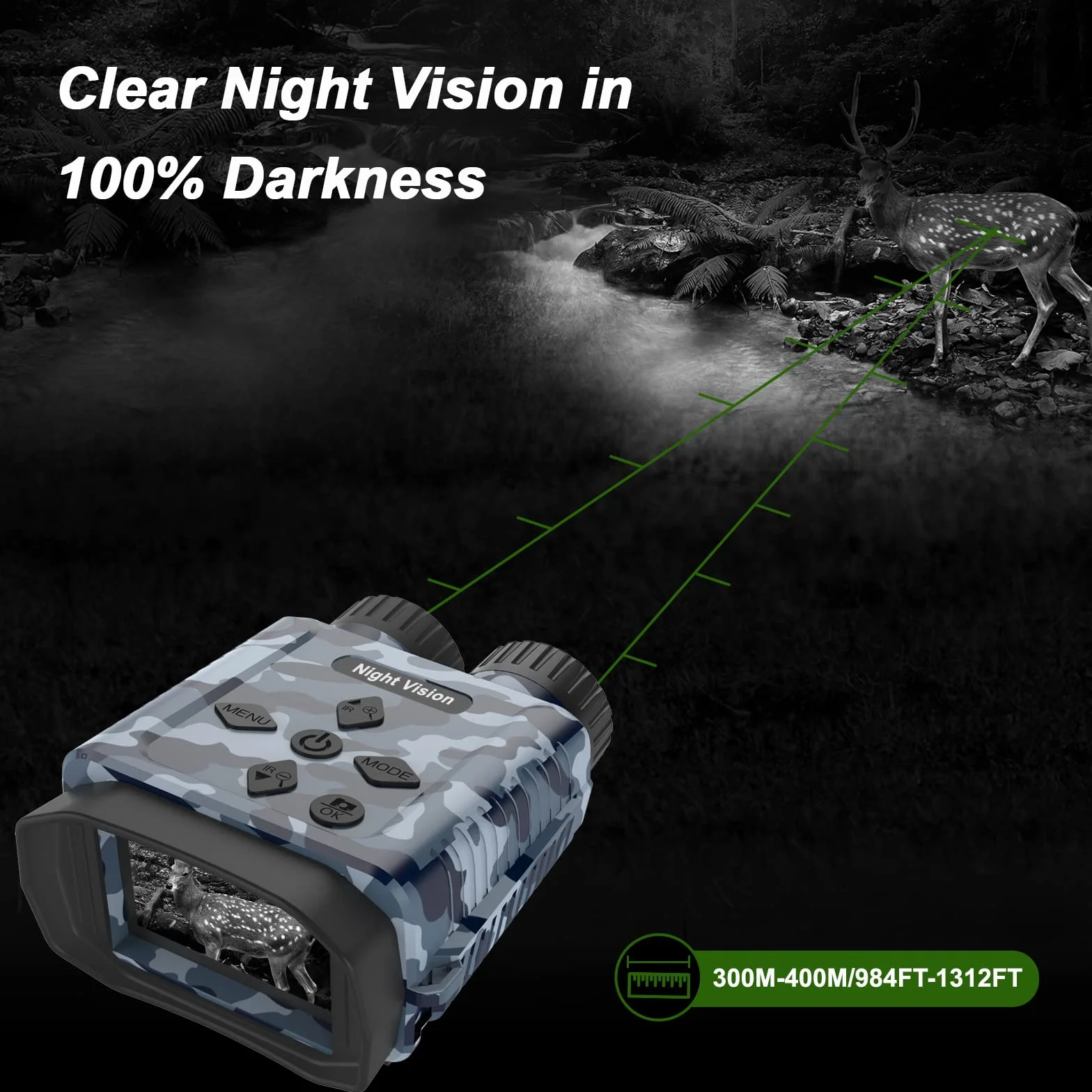 Binocolo Visione Notturna,Hojocojo Visore Notturno Digitale Infrarossi con LCD TFT 2,4" di Portatafino a 300m,Militare Binocolo Notturno con Registrazione di HD Foto e Video per la Caccia Campeggio