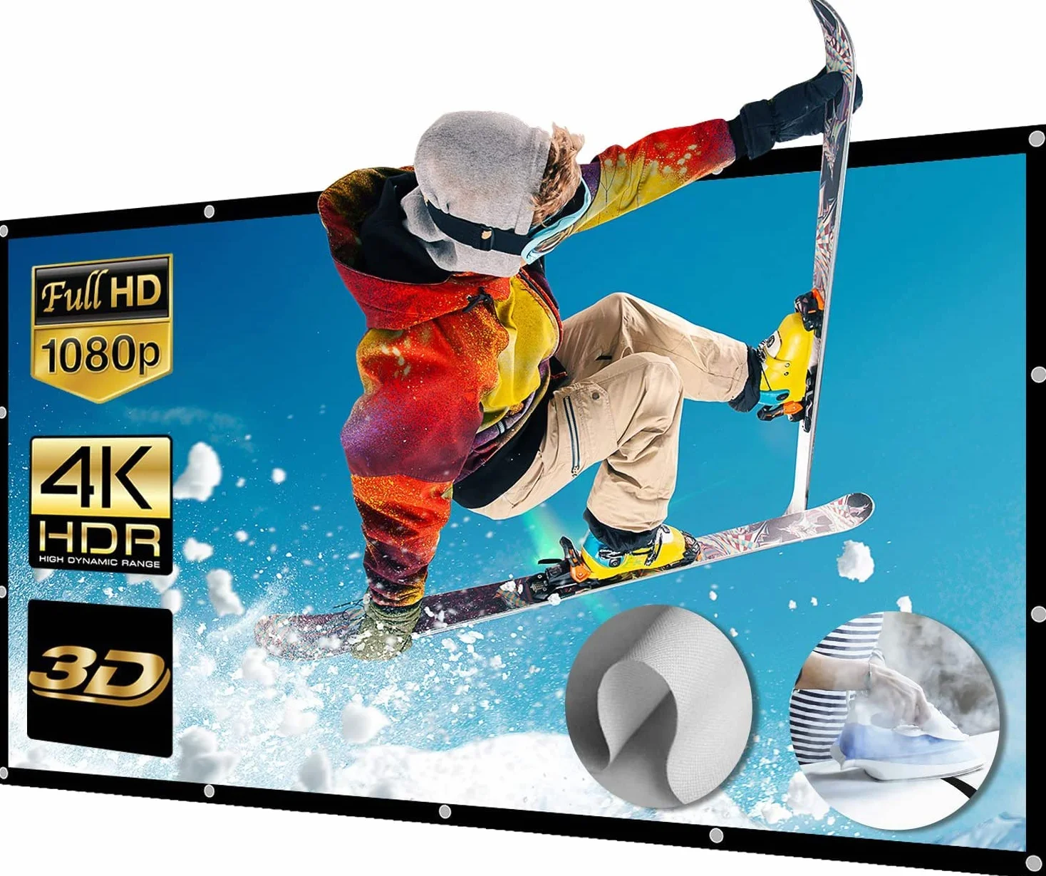 NIERBO Schermi di proiezione Schermo di Proiezione 150" Pieghevole Lavabile 16 : 9 Full HD 3D 4K 337 x 194 cm per Esterno o Interno