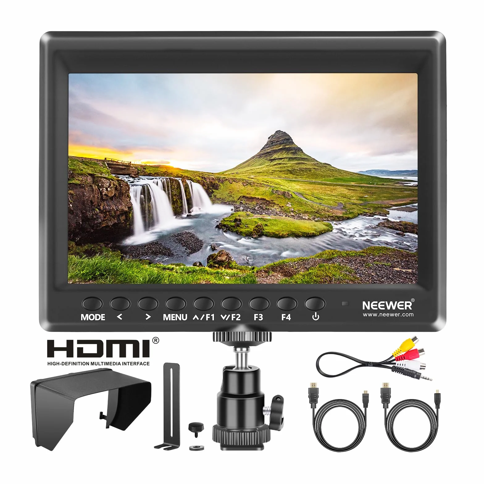 Neewer F100 da 7 Pollici Supporta 4k Input 1280x800 IPS Monitore da campo HDMI Video per DSLR Mirrorless Fotocamera SONY A7S II A6500 Panasonic GH5 Canon 5D Mark IV ed altri (Batteria non inclusa)