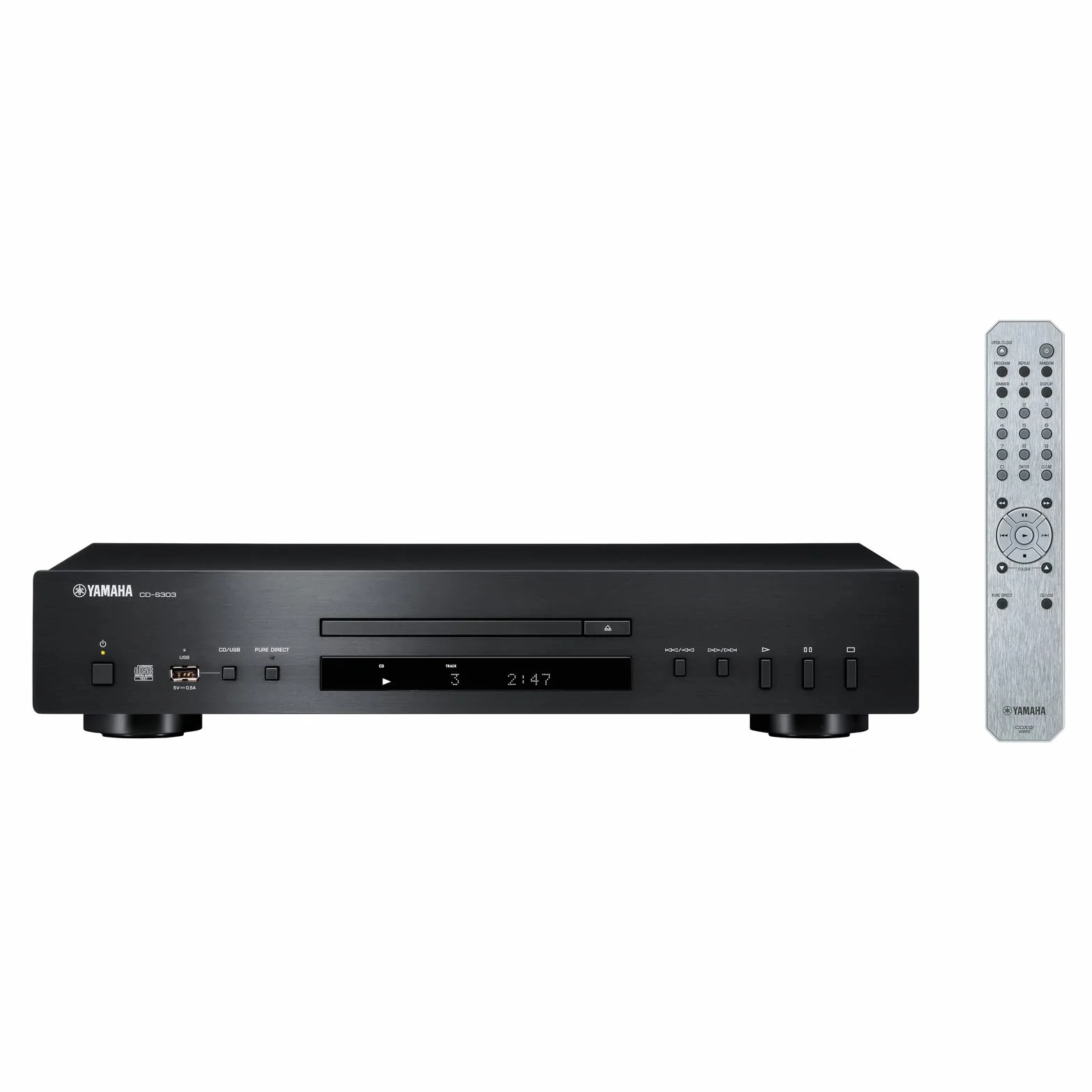 Yamaha Lettore CD CD-S303 con Pure Direct, porta USB, riproduzione di dischi CD-R/RW, compatibilità MP3/WMA/LPCM/FLAC, nero