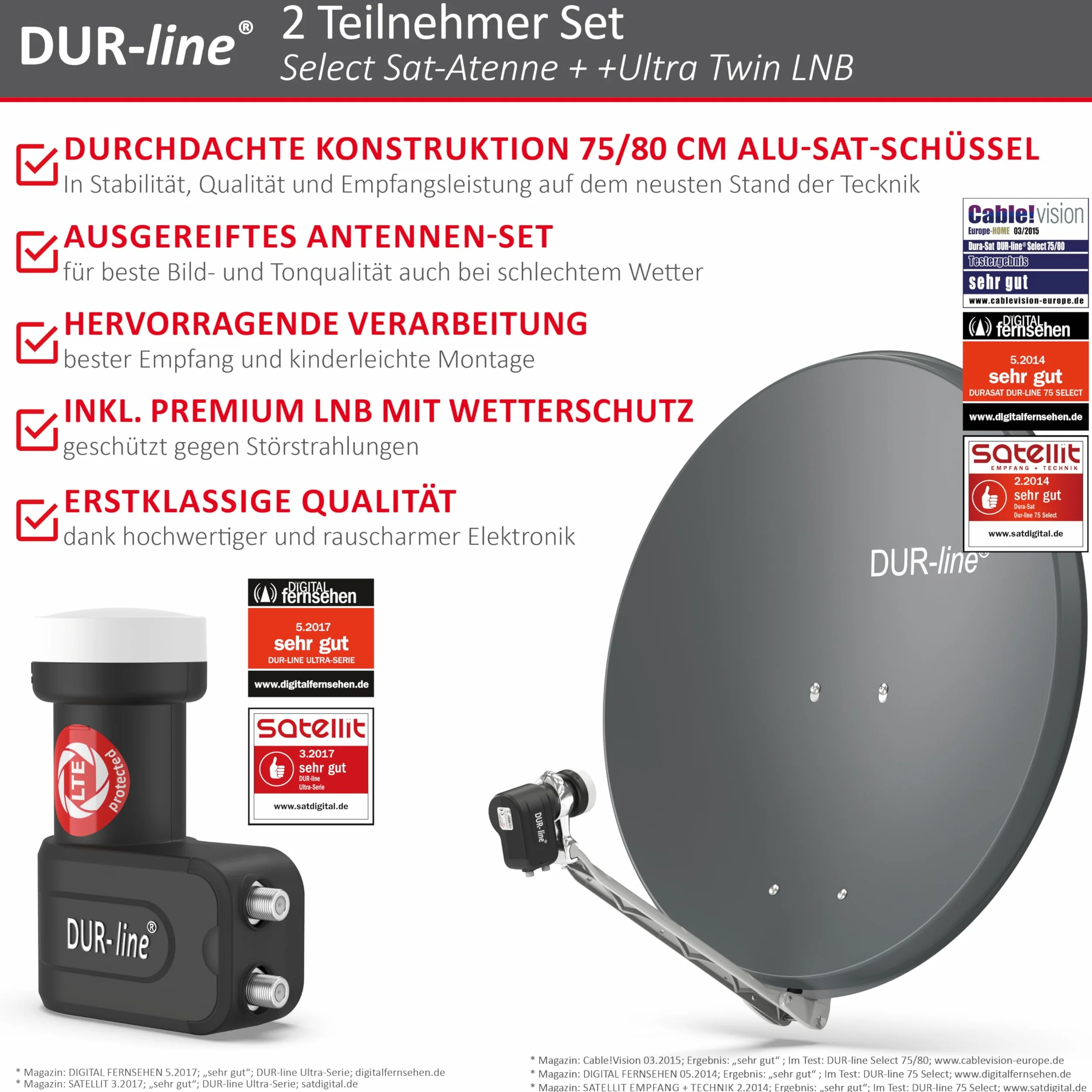 DUR-line Set antenna satellitare Select 75/80 [LNB, commutatore]