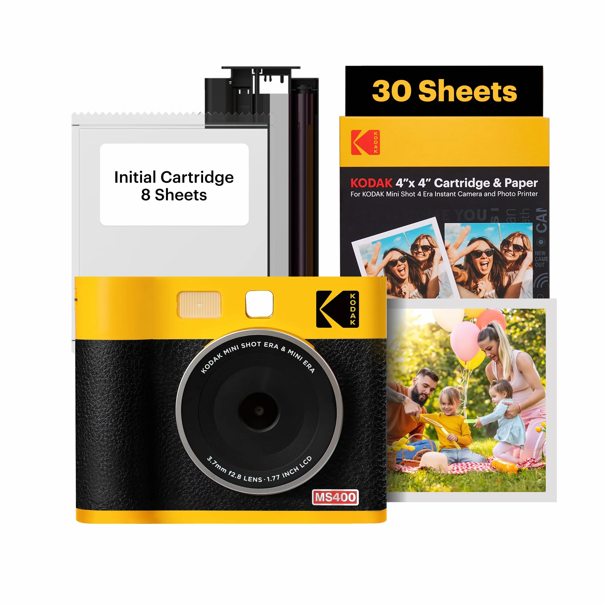 KODAK Mini Shot 4 ERA Weihnachtsgeschenke 4PASS 2-in-1 Sofortbildkamera und Fotodrucker (10x10cm) Sofortbildkamera + 10 Blatt im Lieferumfang enthalten + 60-Blatt-Patrone, Gelb