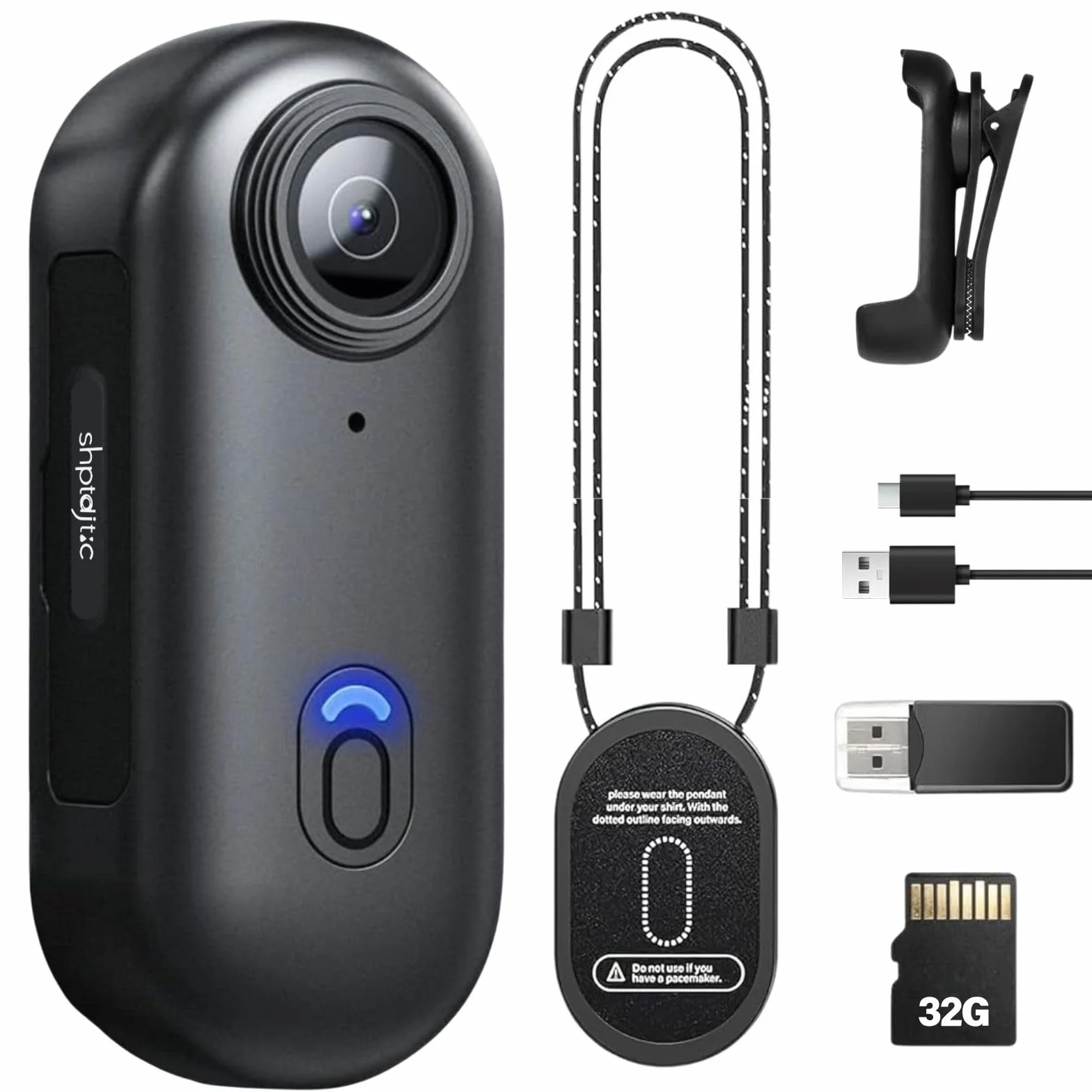Camere corporee 1080P con registrazione audio e video - videocamera corporea 1080P impermeabile, magnetica e con clip a 360°, batteria da 150 minuti per ciclismo, passeggiate con animali (1080-B-32G)