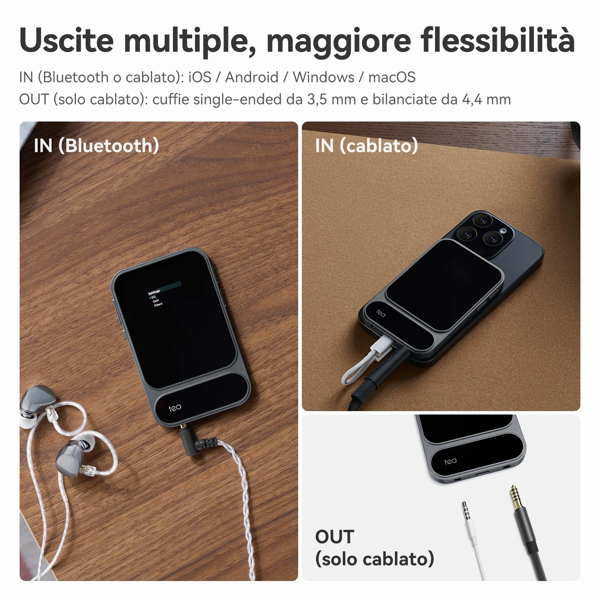 khadas Tea Pro – Amplificatore Cuffie Magnetico Portatile con DAC ES9039Q2M, Display 0,95", Batteria 2100mAh, Uscite 3,5mm & 4,4mm, 768kHz/32bit, BT5.4 Hi-Res per Casa e Viaggio