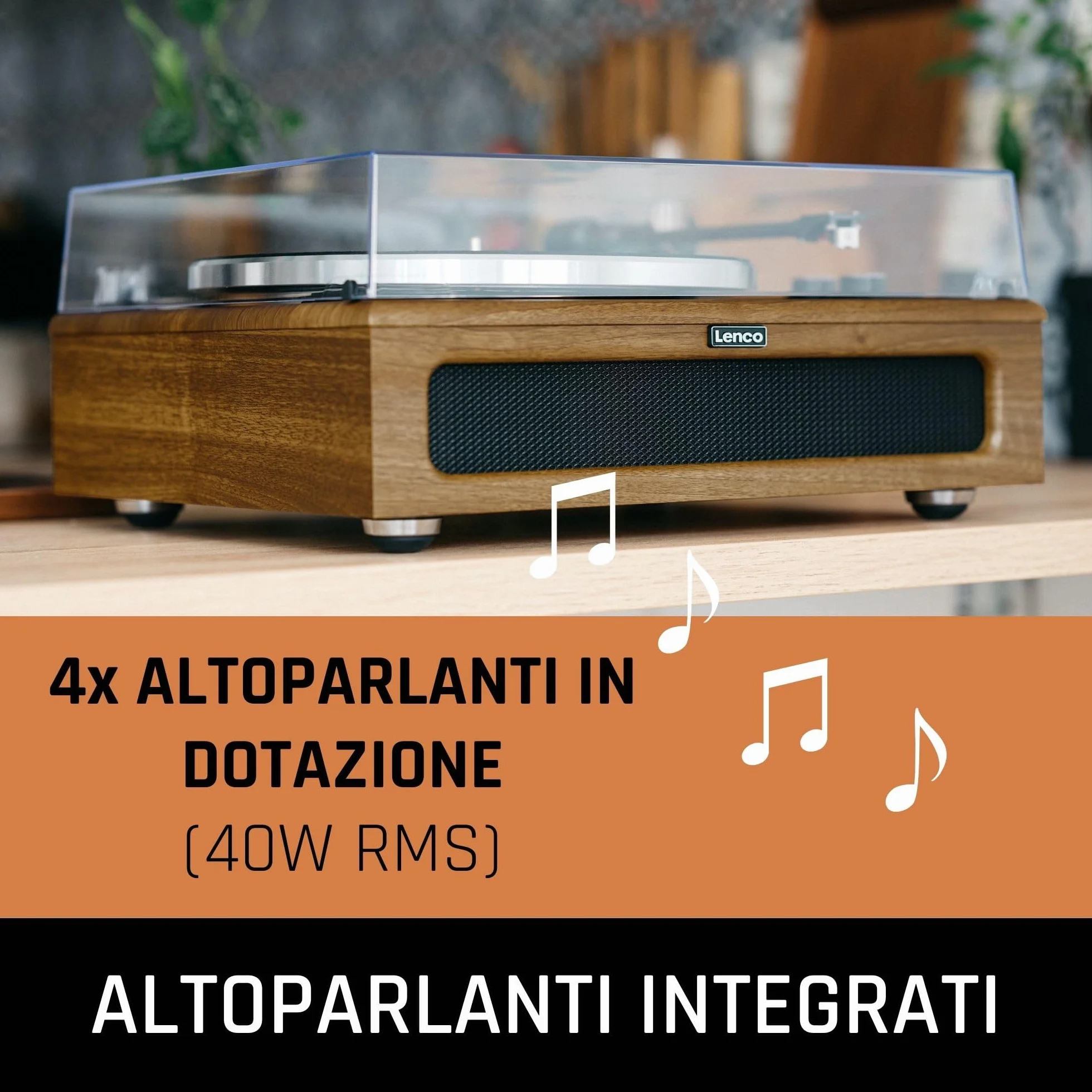 Lenco LS-410 Giradischi Bluetooth z głośnikiem 40W RMS, wzmacniaczem, RCA, AUX-in, drewniany brązowy