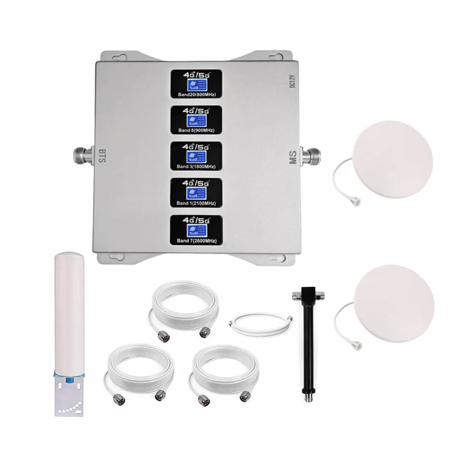 Ripetitore 4G 5G Amplificatore Segnale Cellulare 5 Bande, Due Antenne Interne