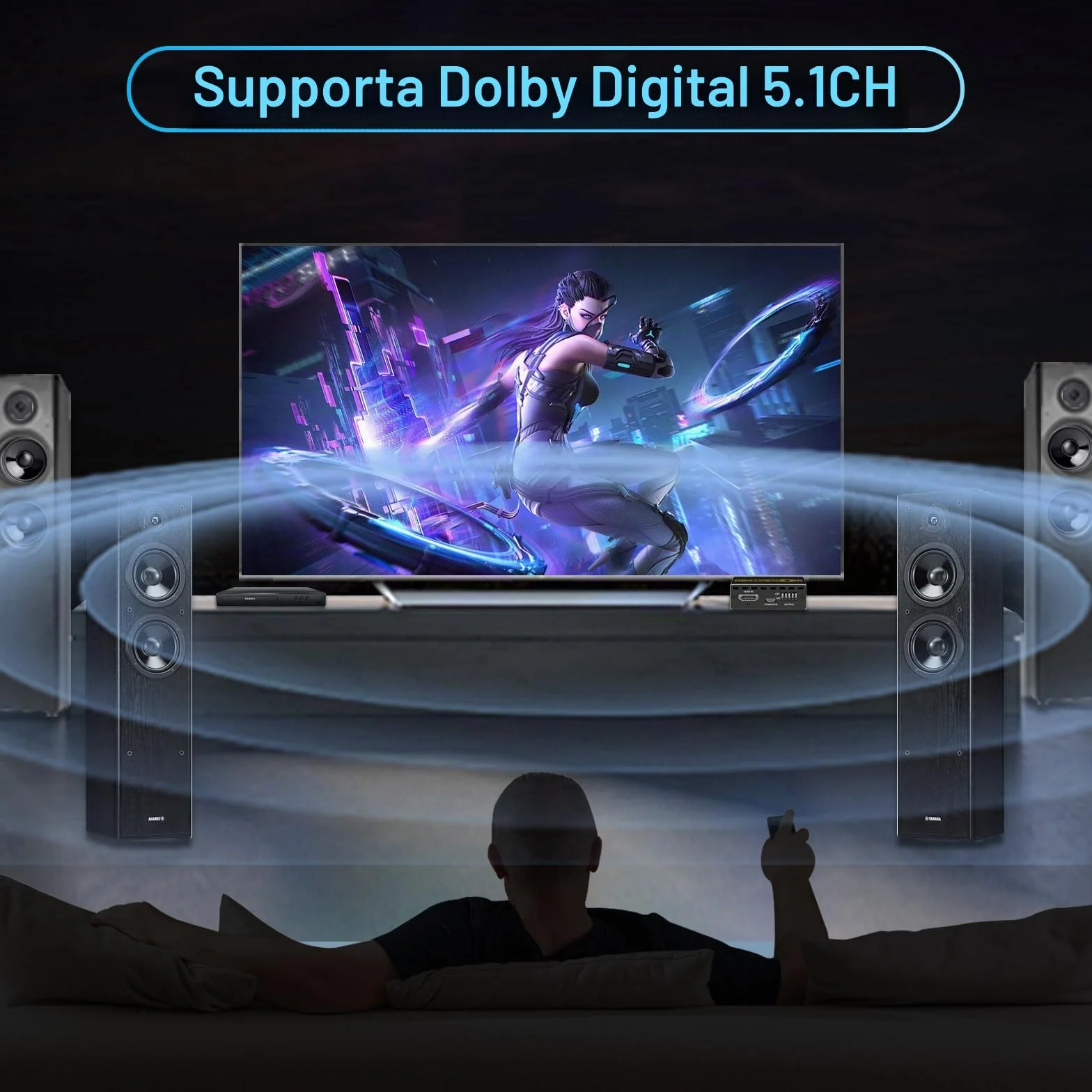 Estrattore audio HDMI 4K 60Hz 1080P 120Hz PS5 HDCP 2.2 CEC D-olby Vision HDR, decadimento SPDIF ottico 5.1CH+3,5mm stereo L/R Audio Breakout, decoder audio Dolby Digital Audio, gestione EDID