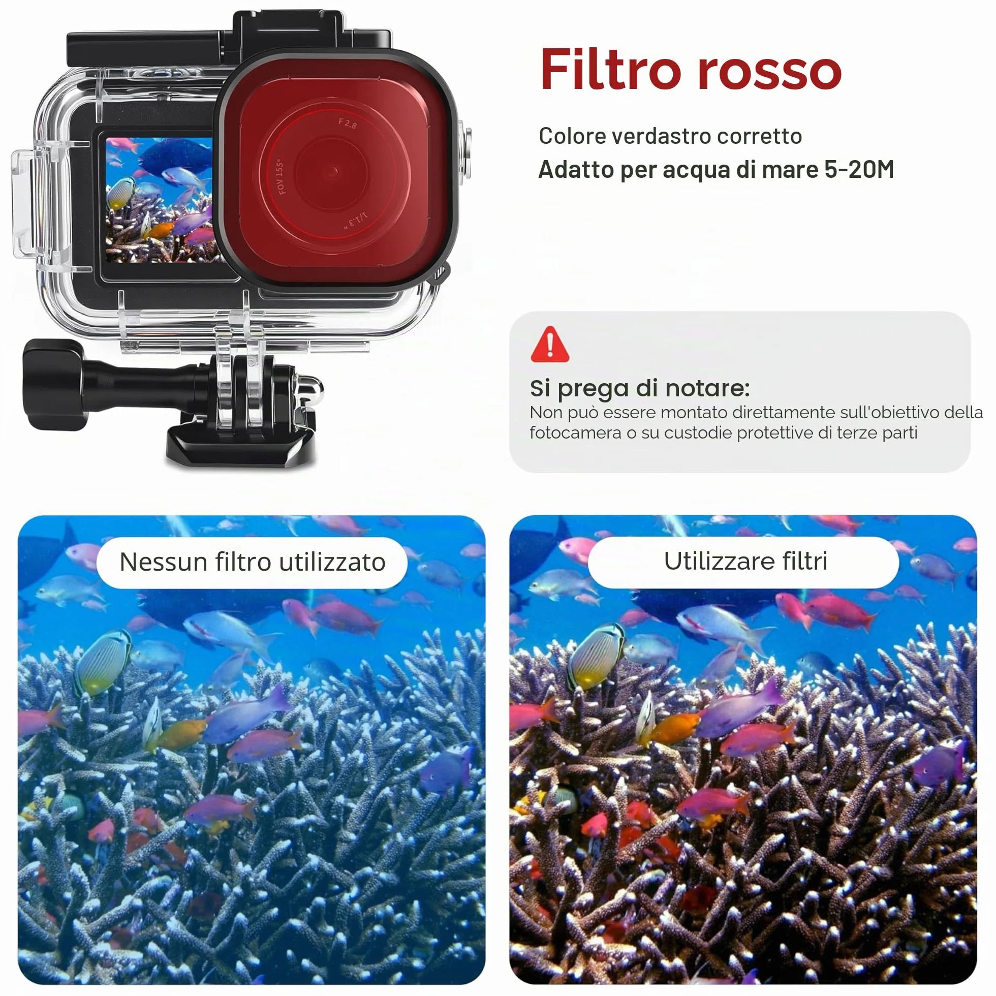 FitStill Custodia impermeabile da 50 m, 3 filtri e impugnatura galleggiante, compatibile con DJI Osmo Action 5 Pro, 4, 3, snorkeling, surf, wakeboard, kit di accessori