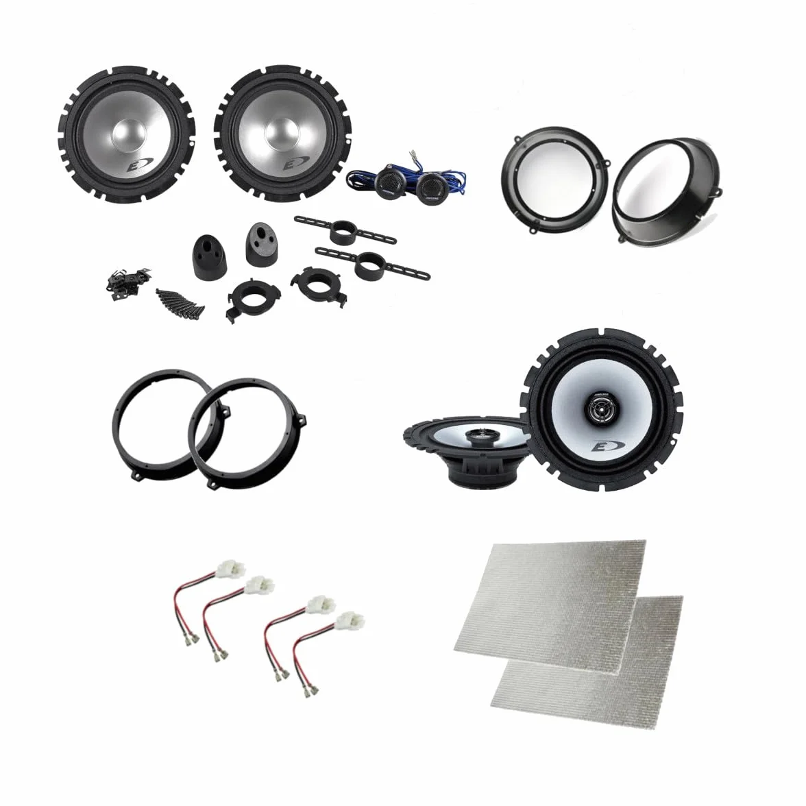 Kit 6 Casse Compatibile con Fiat Panda dal 2003 al 2012 Qualità Con Adattatori E Supporti Altoparlanti Alpine anteriore e posteriore Completo + insonorizzante