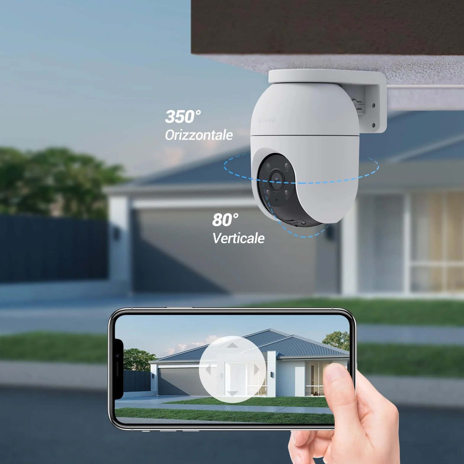 EZVIZ C8c 5MP Telecamera Wi-Fi Esterno 3K Motorizzata 360° Visione Notturna Colori Rilevamento Persone Veicoli Tracciamento Zoom Auto Alexa Google