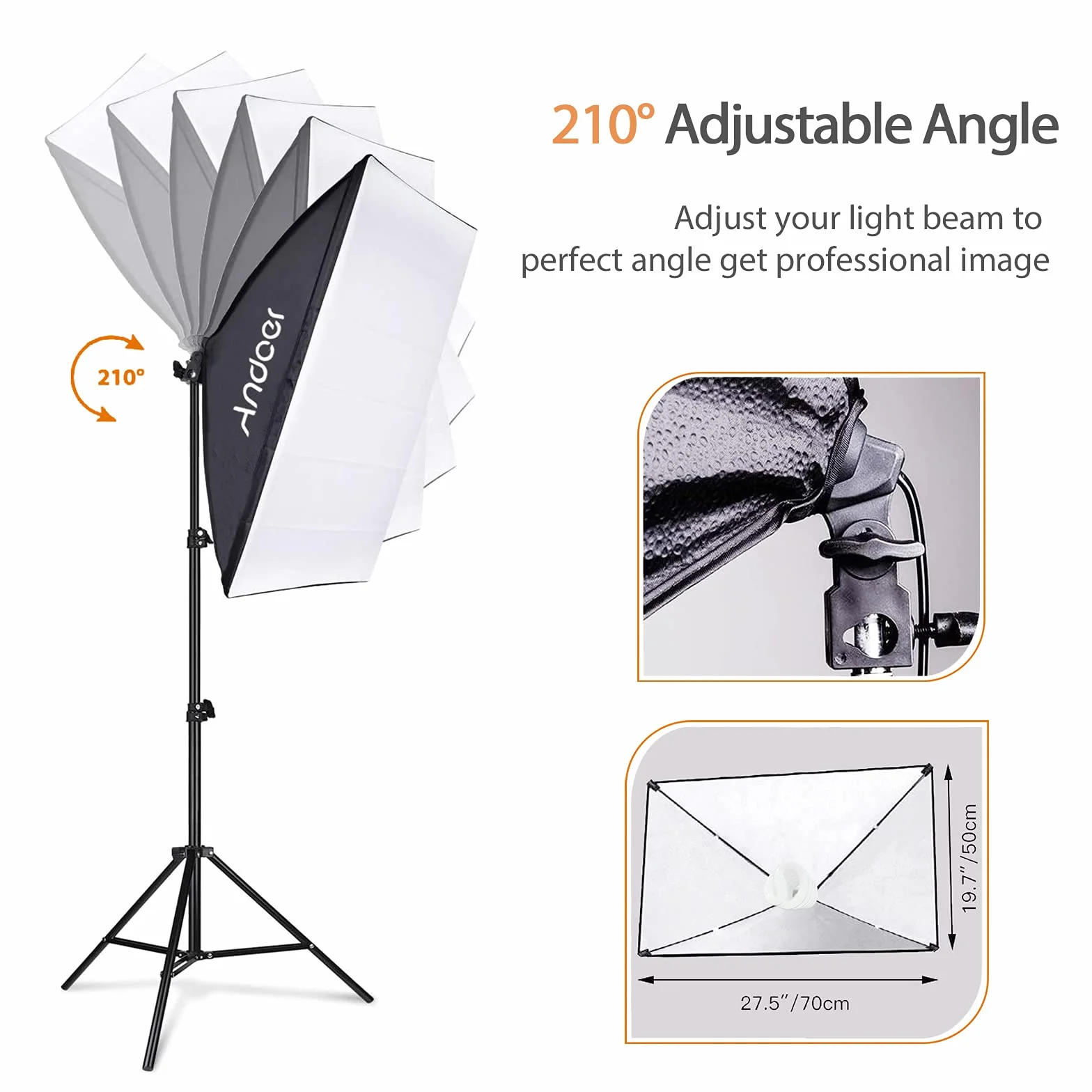 Andoer Set per studio fotografico, 2x3 m sistema di supporto per sfondo con softbox luce fissa treppiede braccio della forca telecomando morsetto borsa per il trasporto ritratti fotografia video