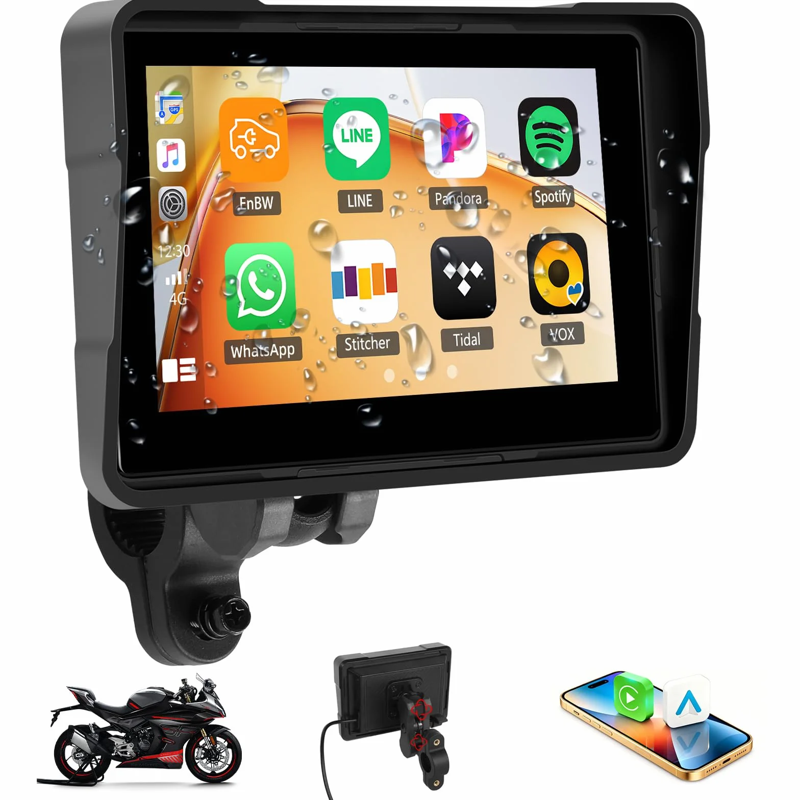 CAMECHO GPS CarPlay Navi Display Moto Senza Fili Android 5 Pollici Impermeabile Touchscreen Doppio Bluetooth EQ