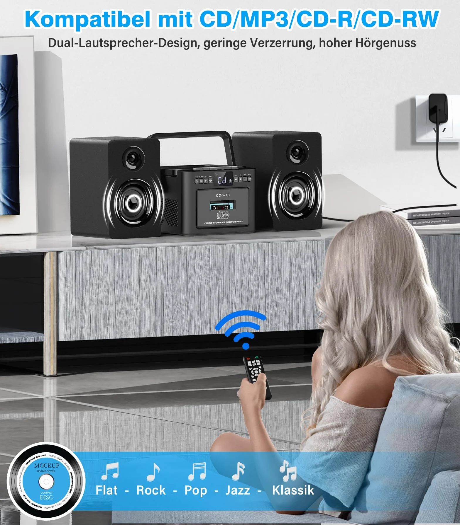 Greadio Sistema stereo con lettore CD e registratore Cassette, altoparlante da 40 W con Bluetooth 5.1, lettore di cassette con radio FM, USB, TF, AUX, telecomando, attrezzatura musicale HiFi