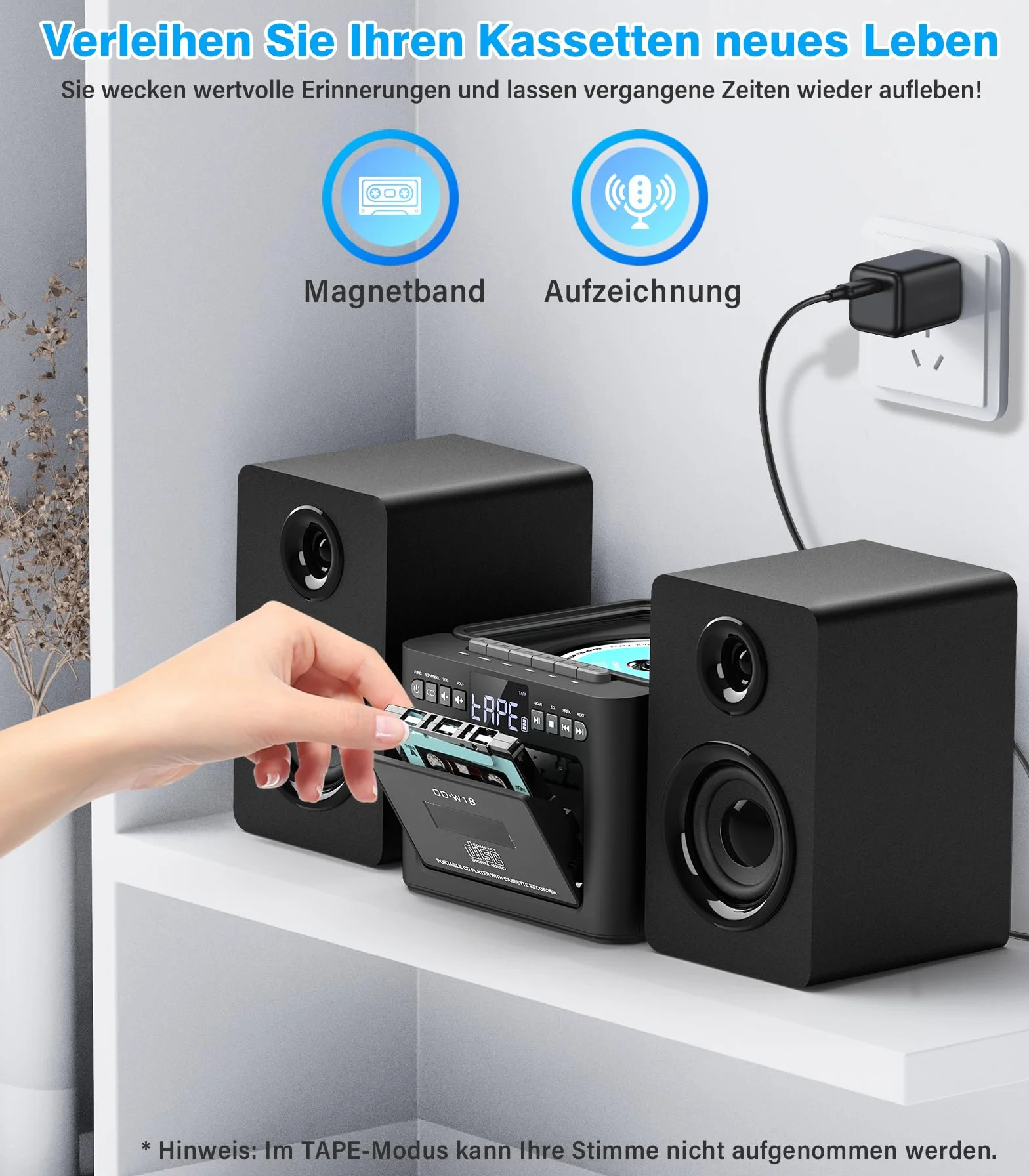 Greadio Sistema stereo con lettore CD e registratore Cassette, altoparlante da 40 W con Bluetooth 5.1, lettore di cassette con radio FM, USB, TF, AUX, telecomando, attrezzatura musicale HiFi