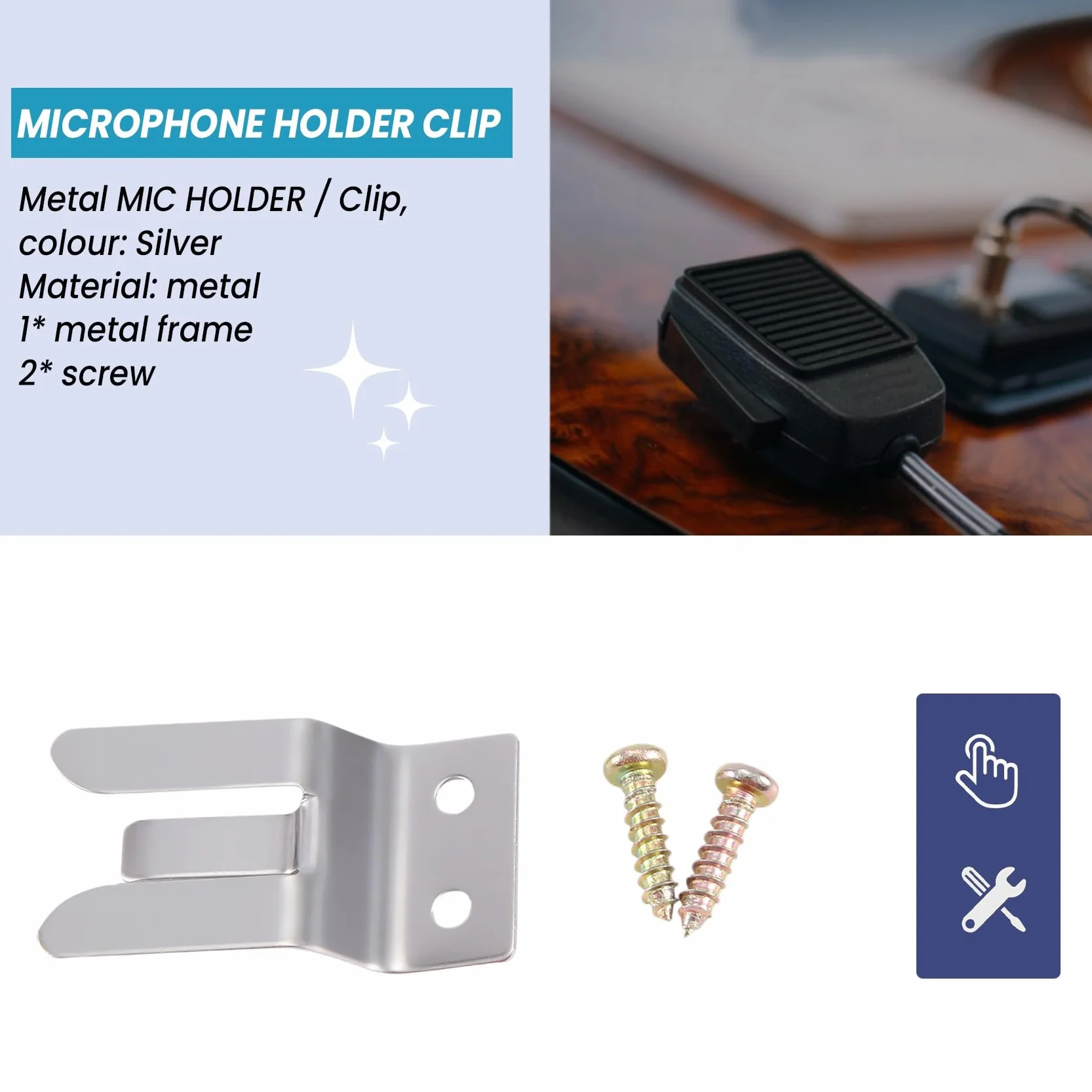 Porta/Clip Microfono Metallico - Avvitare per CB/Ham Radio - MH2