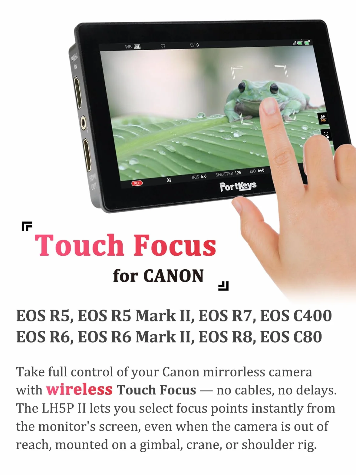 Portkeys LH5P II Monitor da Campo per Fotocamera 5,5" 2000nit Controllo della Fotocamera Touchscreen per S0NY CAN0N PANAS0NIC BMD e ZCAM
