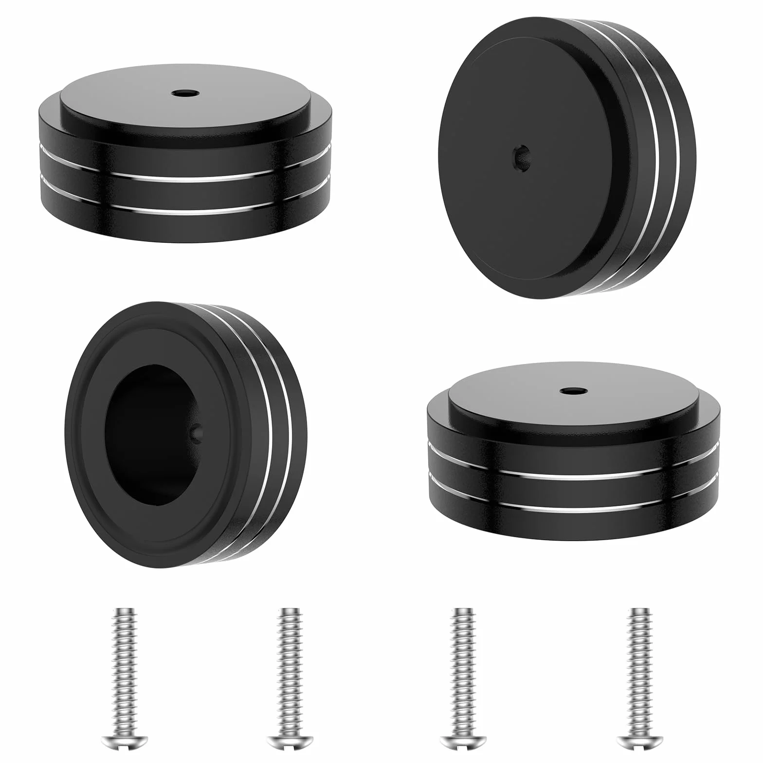 Piedini in alluminio 58x22 mm ammortizzatori vibrazioni HiFi nero con viti e anelli antiscivolo