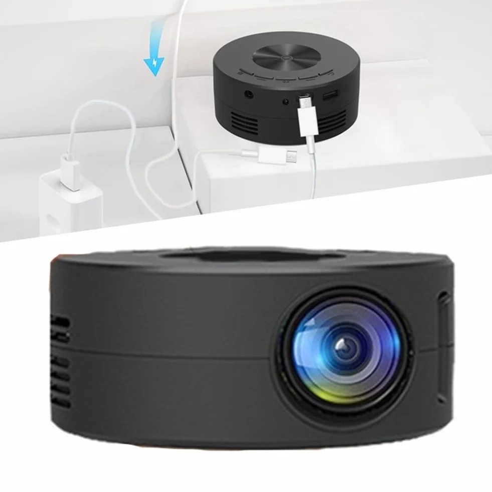 YT200 Proiettore Portatile per Smartphone – Mini Proiettore Compatto da 110mm con Ricarica da Banca di Alimentazione Mobile, Ingresso 5V 2A, per Uso Domestico e Viaggi, Nero