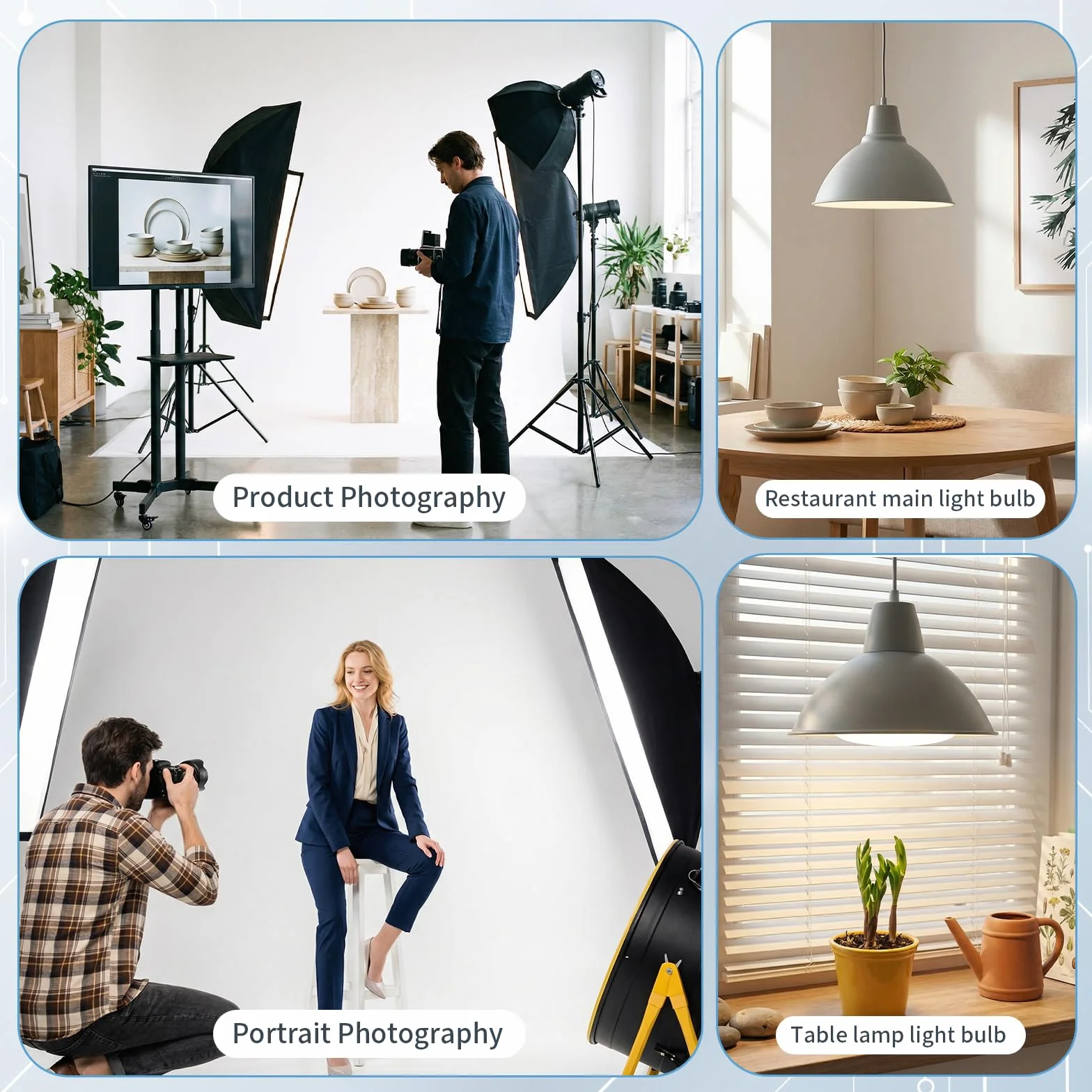 2 x 135 W Lampada Fotografica Foto Luce, 3000K-6500K, E27, con Telecomando, Basso Consumo, Compatibile con Softbox e Ombrelli Fotografici, per Video, Studio Fotografico