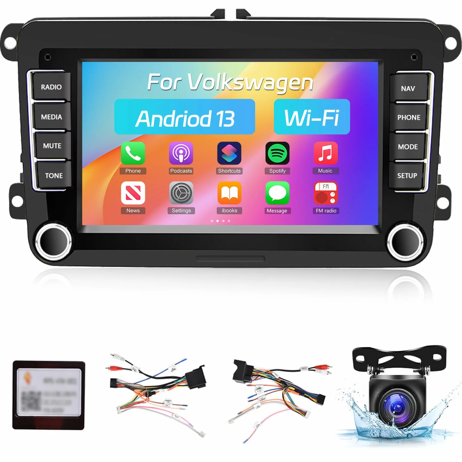 NHOPEEW Android 13 Autoradio per VW Passat b6 b7 Golf 5 6 Jetta T5 EOS POLO Touran Seat Sharan - Carplay & Android Auto - Schermo touchscreen da 7 pollici con EQ WiFi GPS Mirror Link