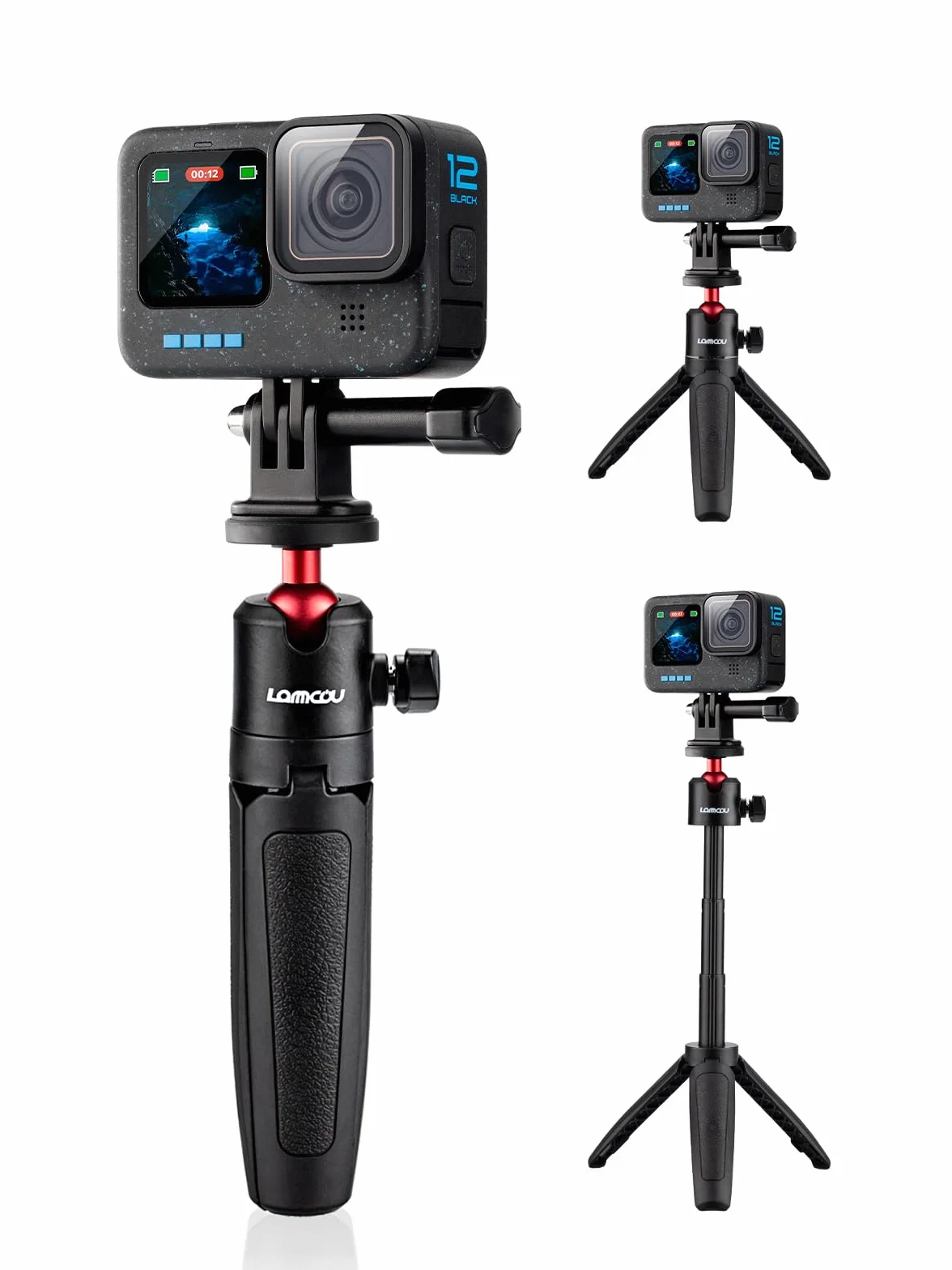 Lammcou Mini treppiede Actioncam con asta di prolunga, Selfie Stick Vlog Grip e adattatore per treppiede per Hero 13 12 11 10 9 8 7 Go3 Go2 X3 X2 Selfie Tripod