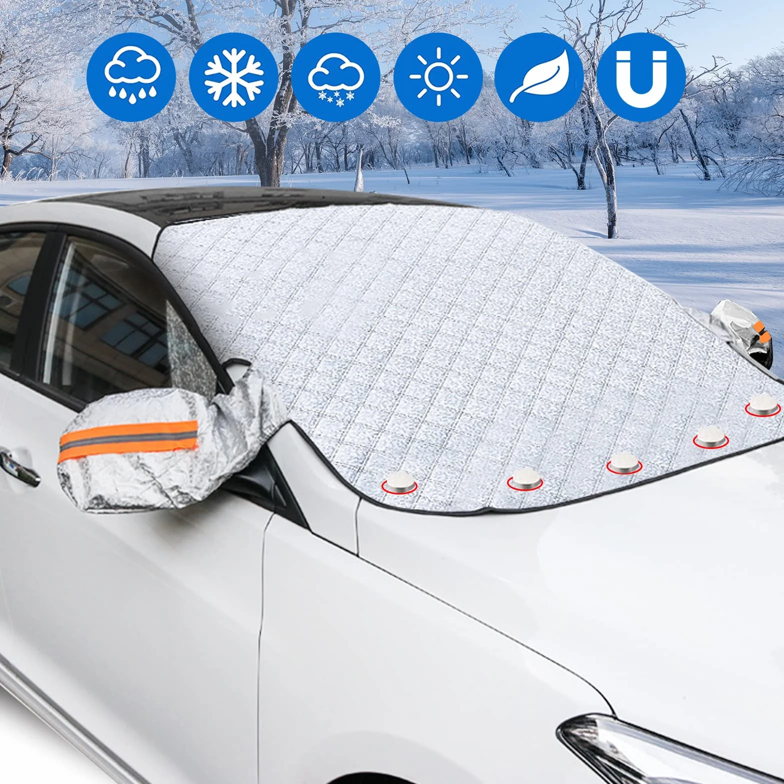 HIFROM Protezione Parabrezza Auto 145x120cm Magnetico Impermeabile Anti Neve Ghiaccio Gelo