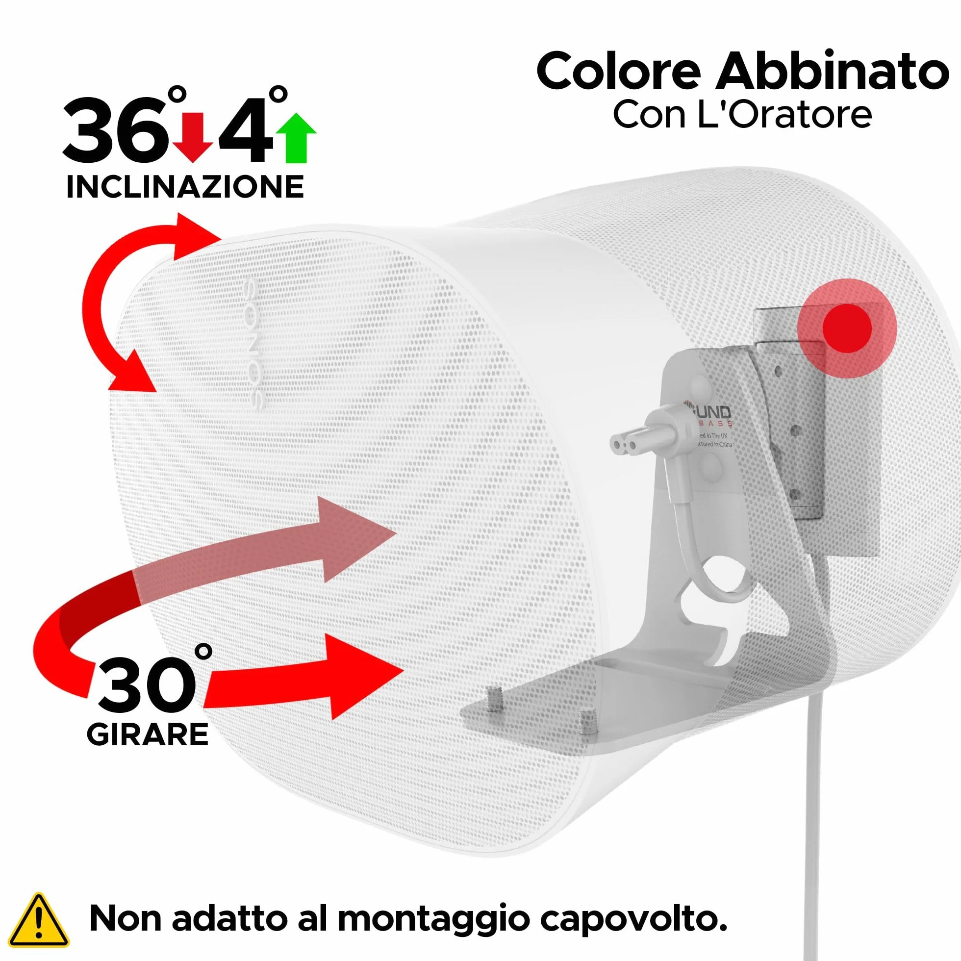 Staffa di Montaggio a Parete Inclinabile Girevole Bianco Doppio per Sonos ERA 300