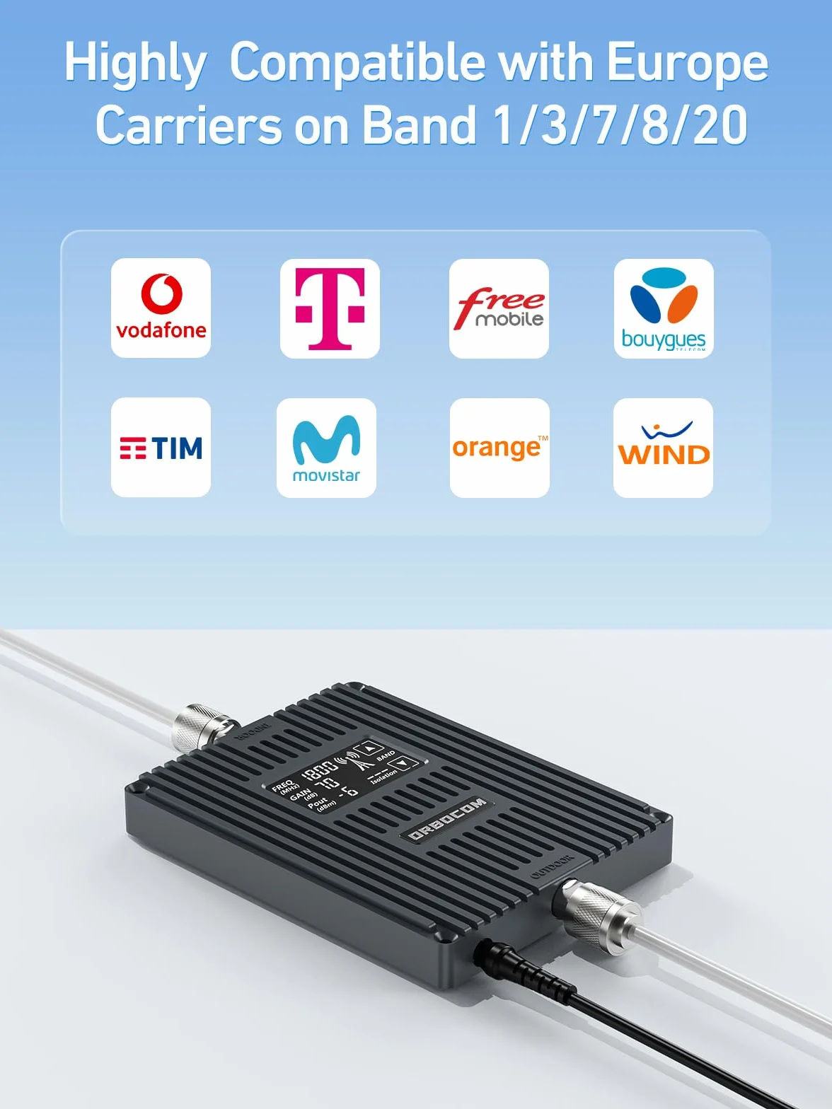 Amplificatore Segnale Cellulari Supporta le Bande 1/3/7/8/20 Ripetitore Segnale Cellulare 5G 4G 3G LTE GSM Per Tutti Gli Operatori Come TIM Tre - Display LCD Ad Alta Definizione