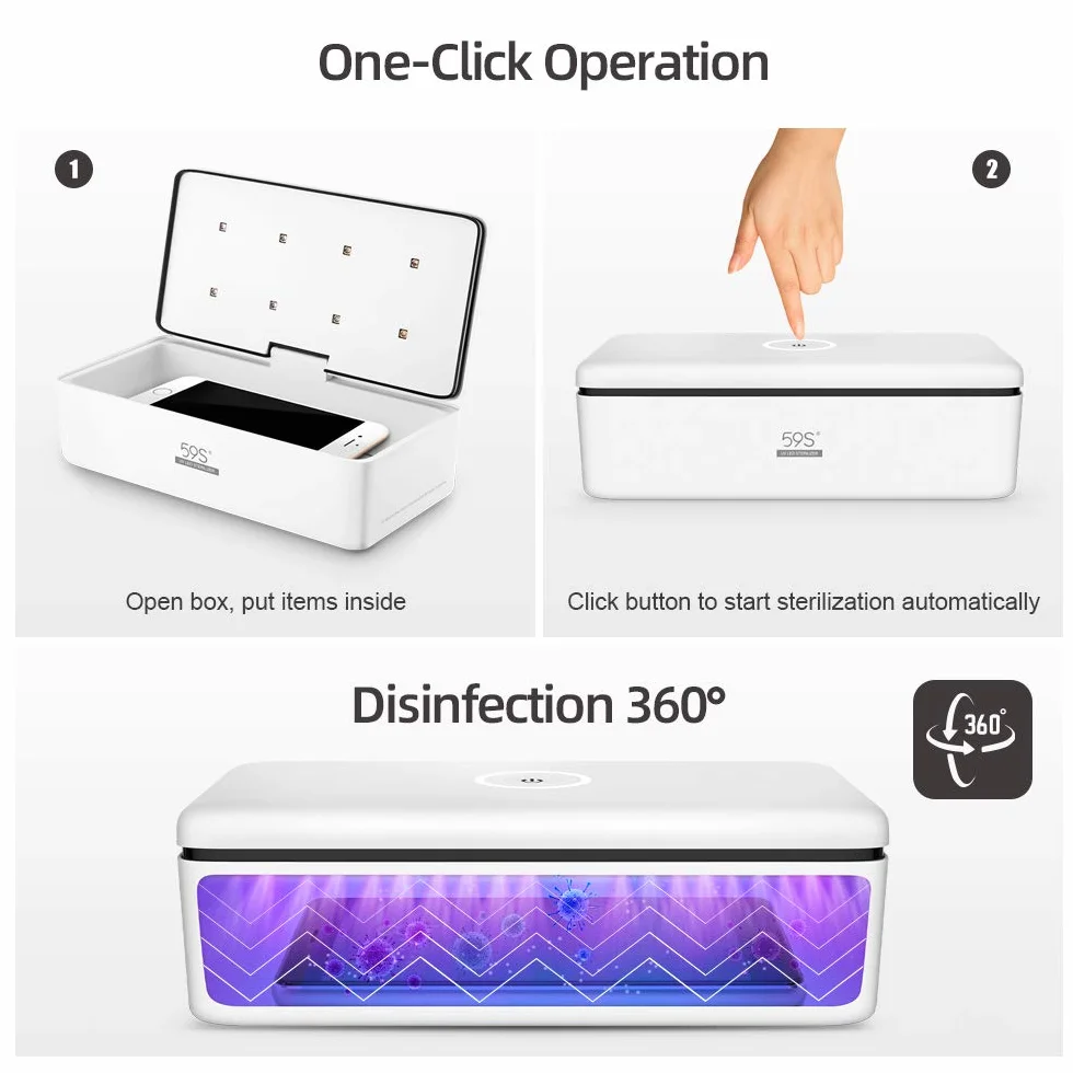 Sterilizzatore UV Professionale, 59S Sterizzatore UV Scatola LED con 8 Perline Lampada Sterilizzazione Rapida 99,9%, Adatto per Cellulari, Occhiali, Estetica, Strum S2