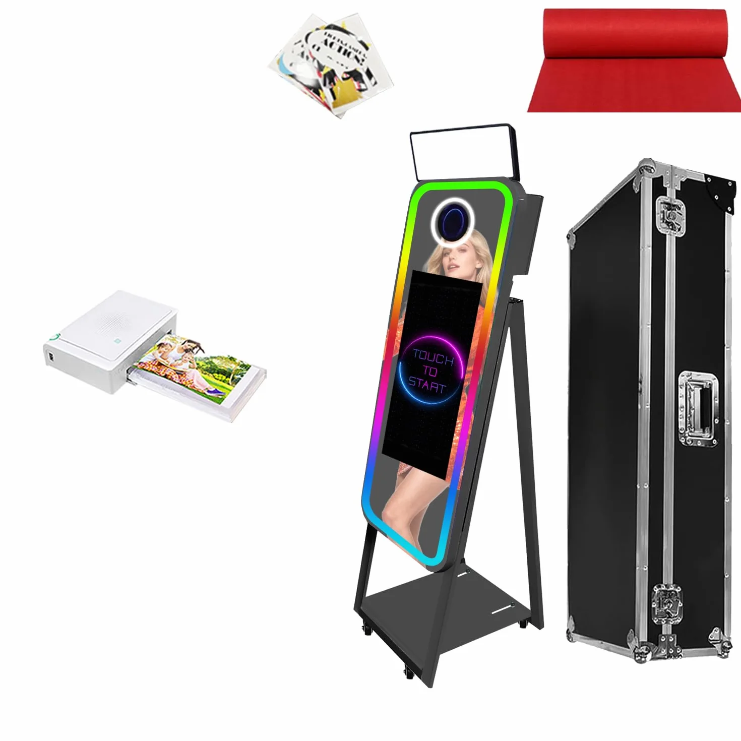 Magic Mirror Photo Booth con touch screen da 21,5", macchina fotografica portatile con luce di riempimento a LED RGB e custodia per matrimoni, feste, eventi, noleggio (nero, cabina fotografica +