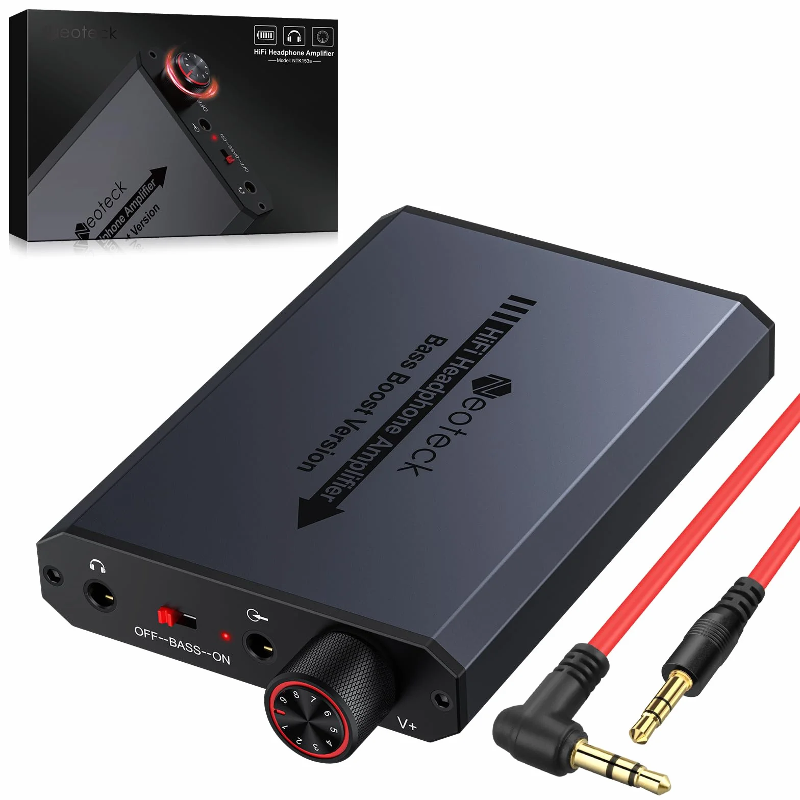 Neoteck 16-300Ω Amplificatore per Cuffie Portatile Ricaricabile con Bass Boost HiFi Amplificatore Cuffie 3.5mm con 8h Autonomia, AMP in Aluminio Opaco per PC, Cellulari, Lettori CD, MP3/MP4