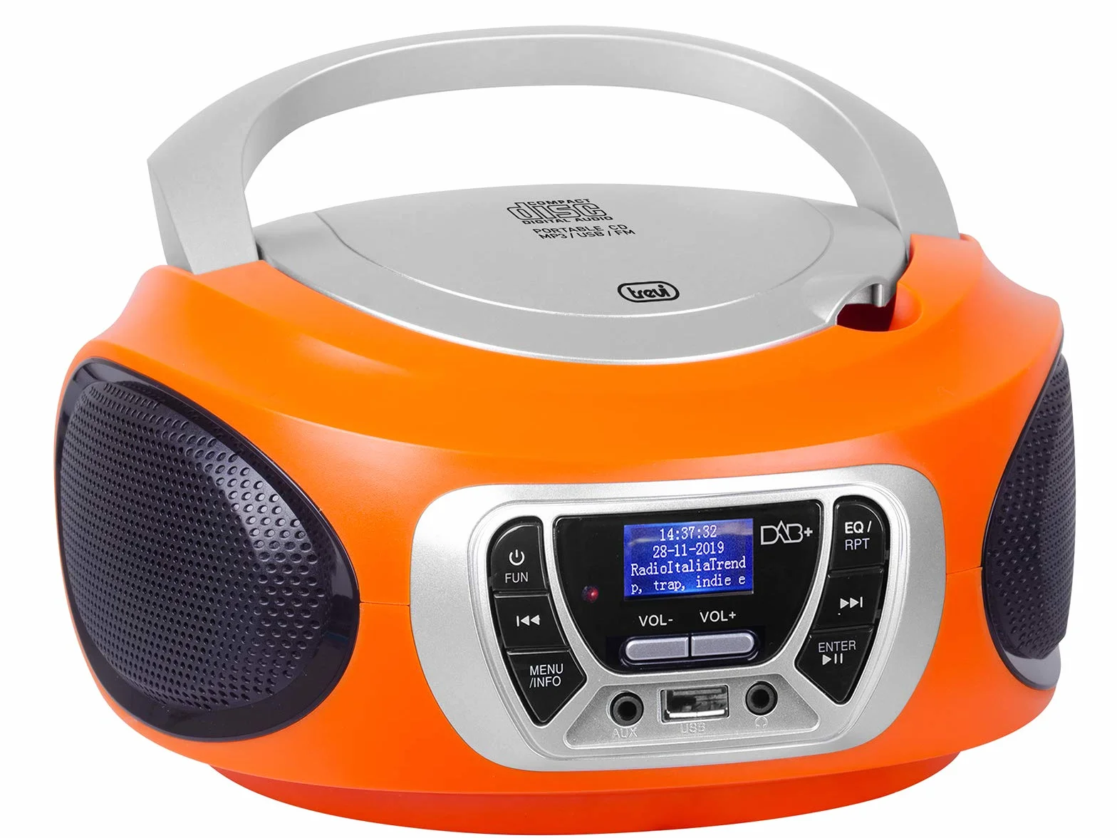 Trevi CMP 510 DAB Stereo Portatile con Radio Digitale DAB e FM RDS, Lettore CD, USB, AUX-IN, Display ad Alta Leggibilità, Antenna Telescopica Orientabile, Arancione