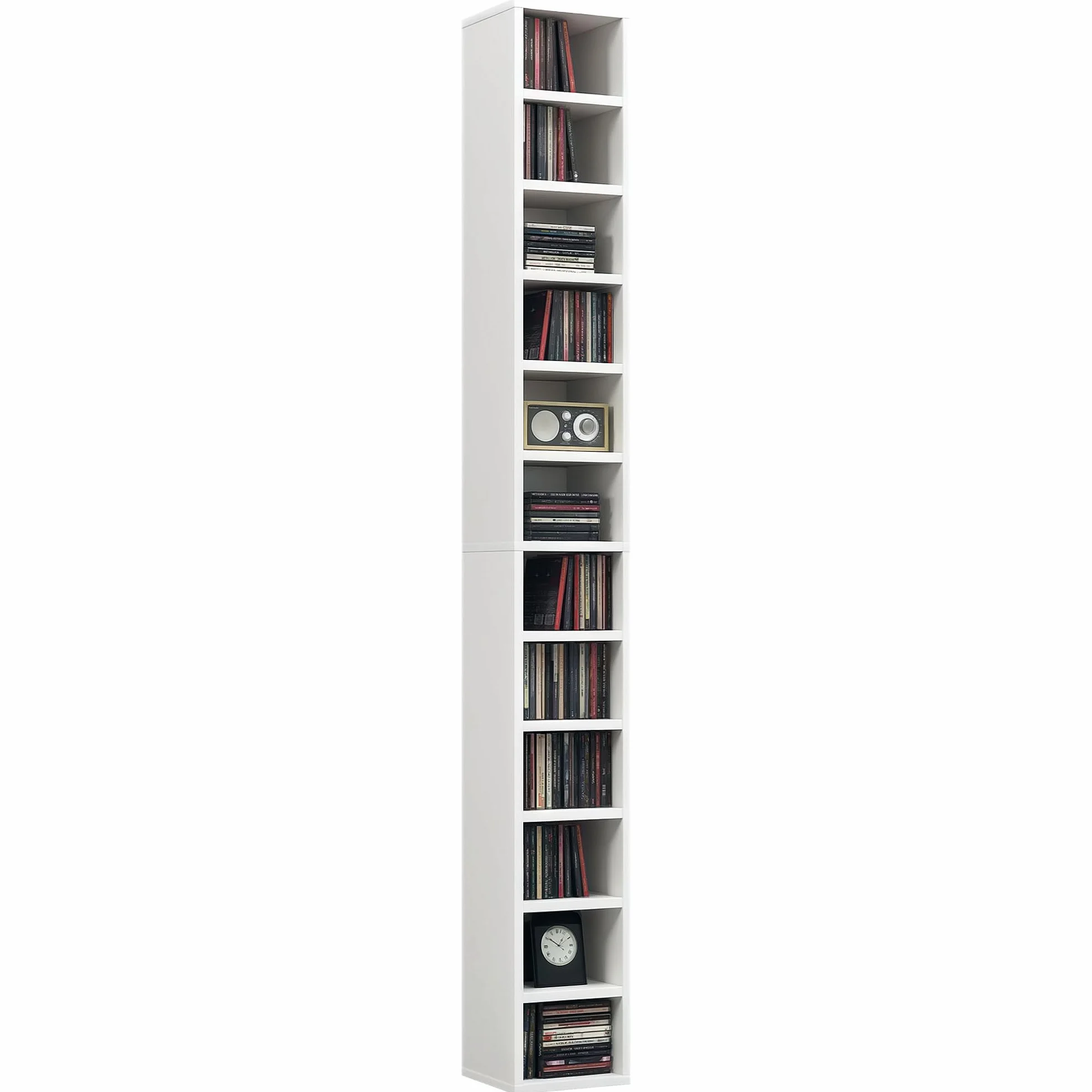 HOMCOM Contenitori per CD e DVD, ripiano a colonna, contenitore con 12 scomparti, capacità massima 204 CD, 21 x 20 x 175 cm, bianco