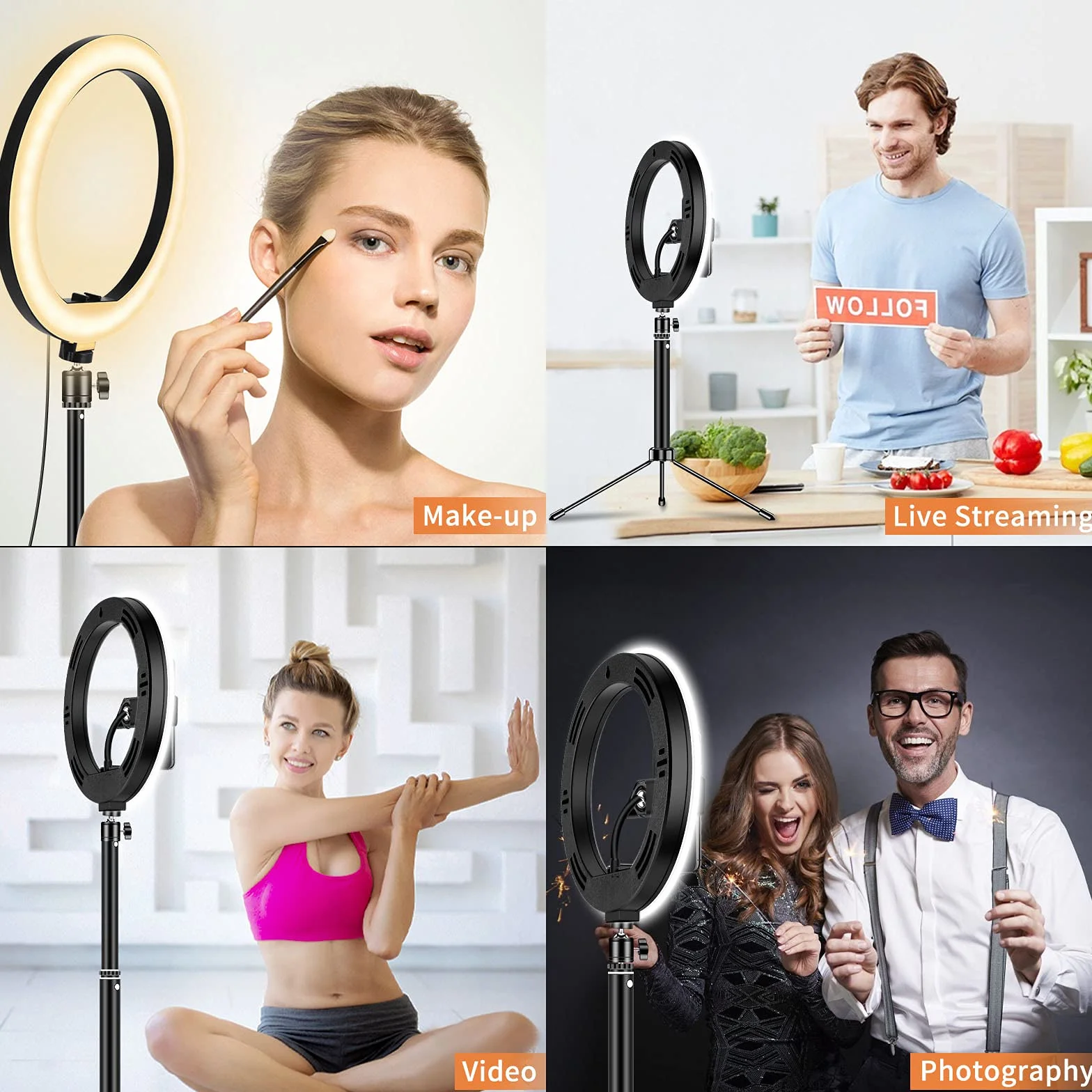 Deerfun LED Ring Light 54.4" Statyw Światło do Selfie 3 Tryby 10 Jasności Fotografia YouTube