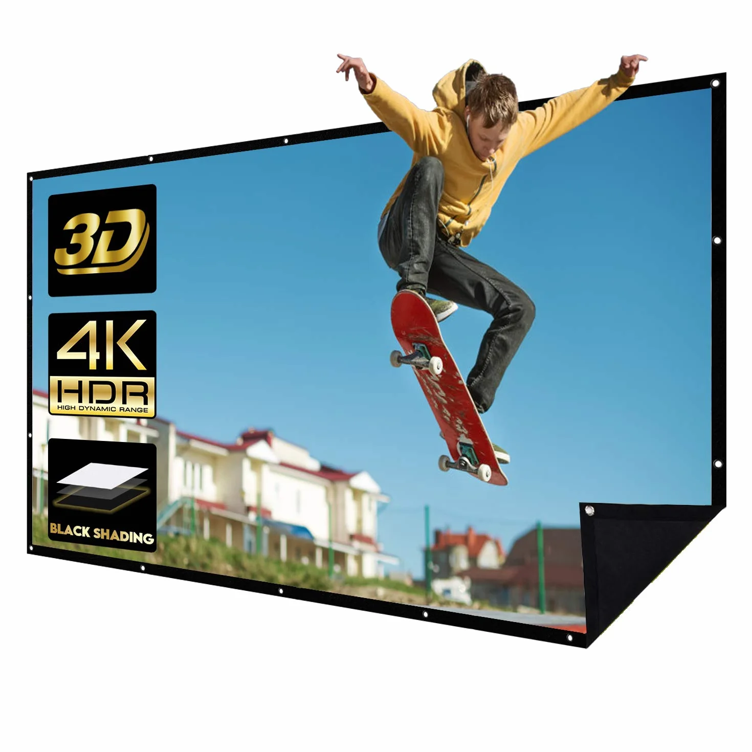 Schermo di Proiezione 150" Schermi di Proiezione Portatile 16:9 HD 4K 3D Pieghevole Lavabile Sfondo Nero per Home Cinema Riunione Aula ed Aria Aperta