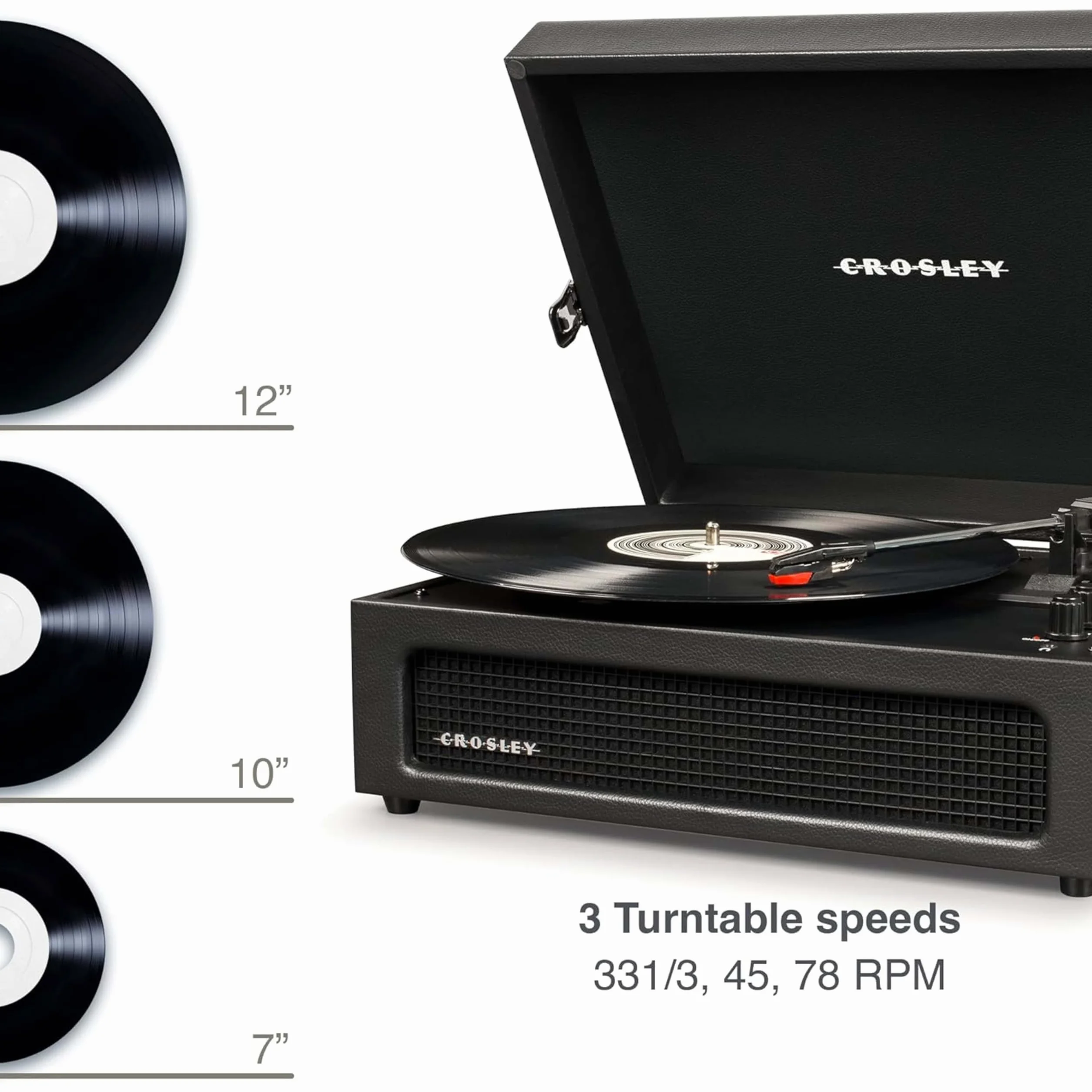 Crosley Voyager Giradischi Vintage Portatile Bluetooth 3 Velocità Nero