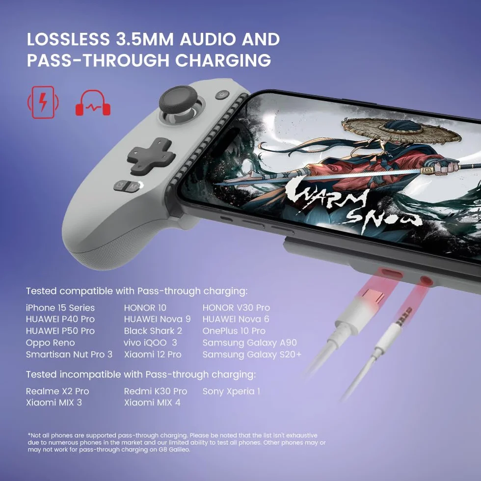 GameSir G8 Galileo Controller Mobile per Android e iPhone Serie 15 (USB-C) - Joystick e Trigger Effetto Hall, Jack Audio 3.5mm - Gioca a Xbox, PlayStation e Diablo Immortal