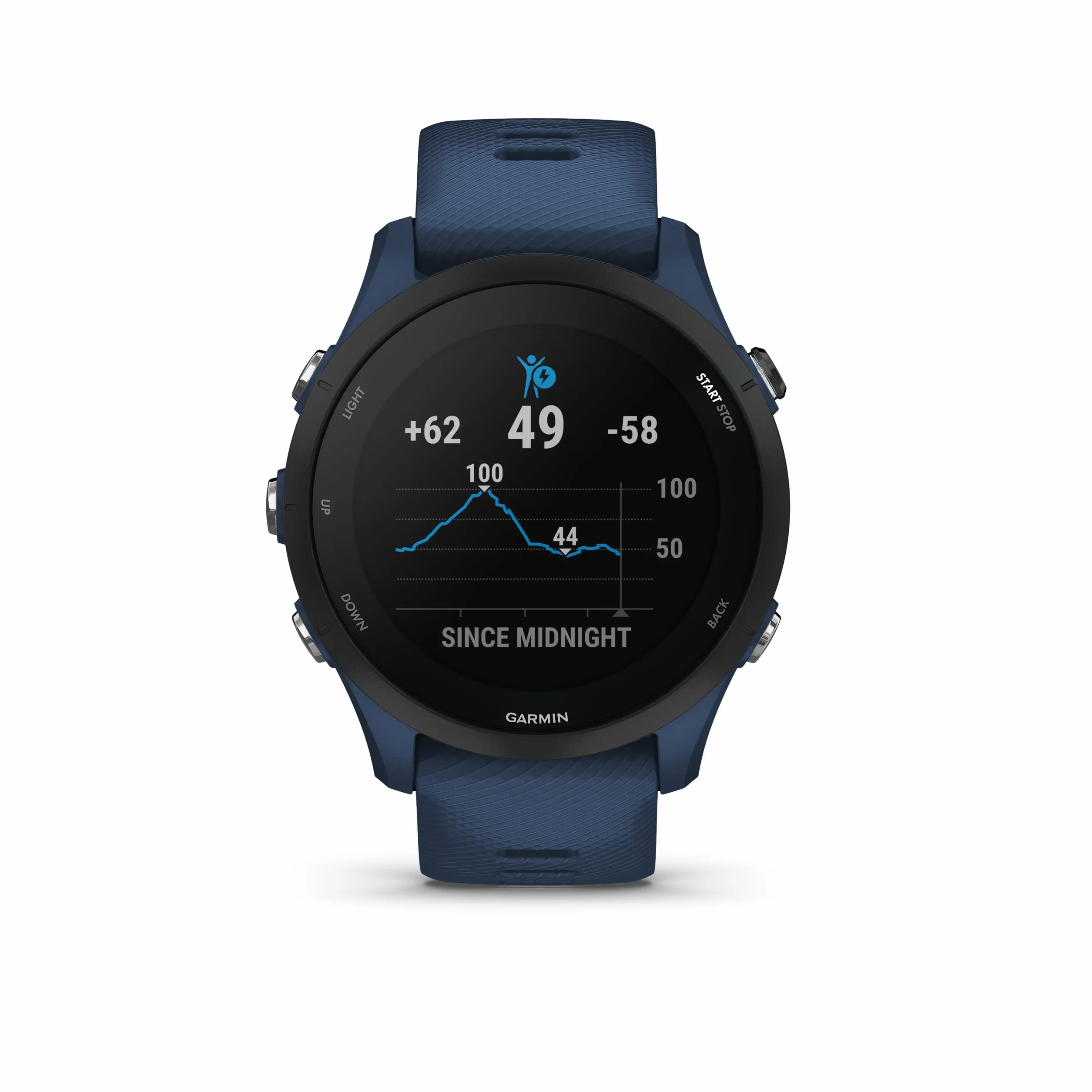 Garmin Forerunner 255 (Ricondizionato), Smartwatch per la corsa, 46mm, GPS multi-band, Cardio, VO2max, Running Power, Report mattutino, HRV Status, Piani gratuiti 5K, 10K e 21K, Recupero (Tidal Blue)