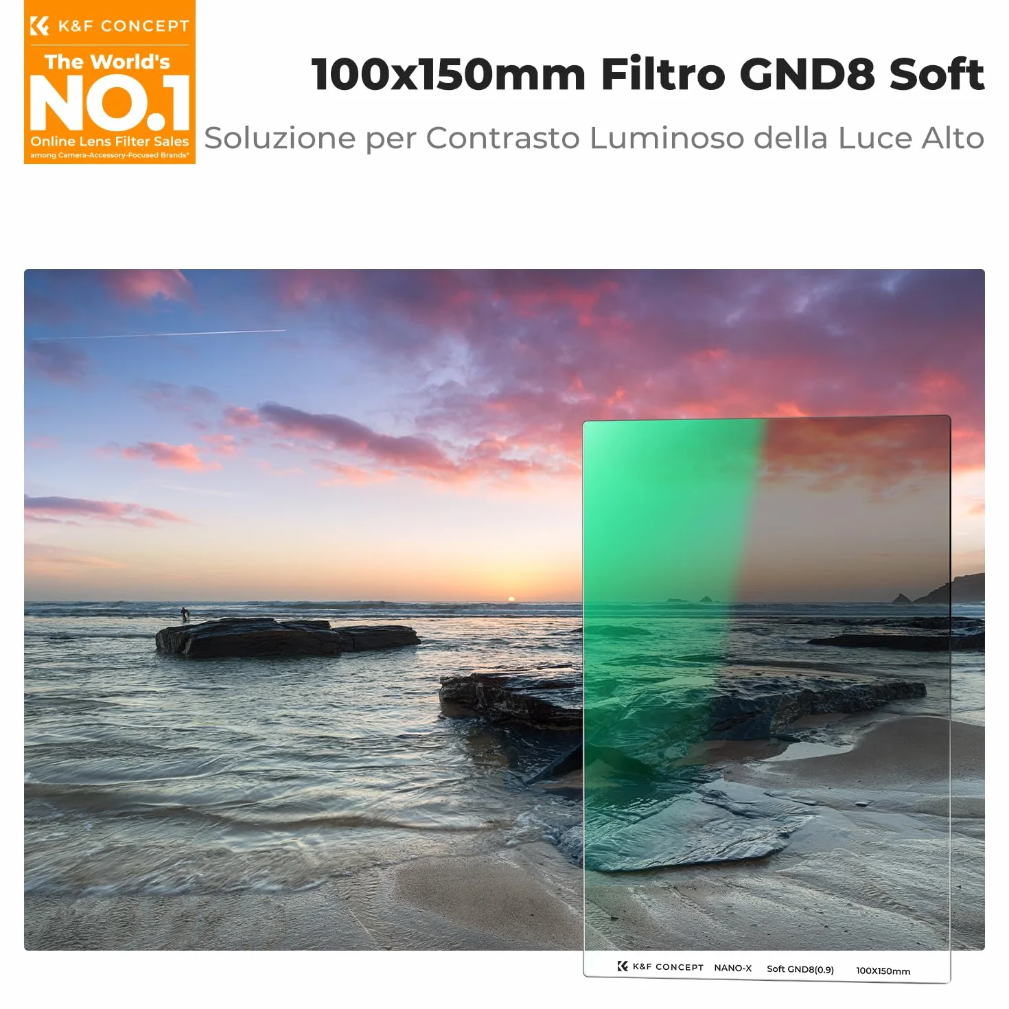 K&F CONCEPT Nano-X Filtri a Lastra Soft GND 8 (0.9) da 100x150mm in Vetro Ottico con 28 Strati Rivestimento Nano Compatibile Nano-X Porta Filtri per Lente