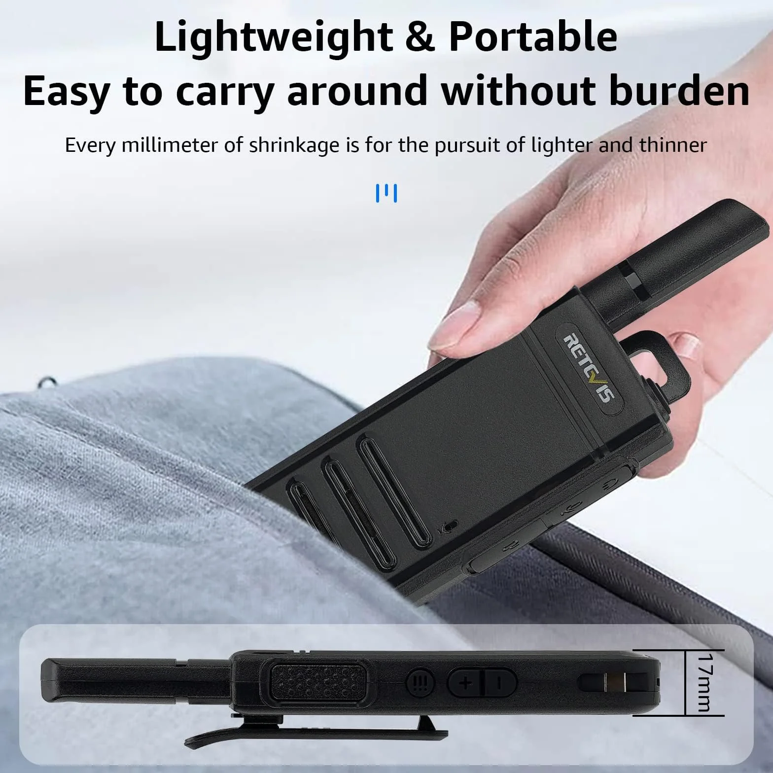Retevis RB639 Walkie Talkie Professionali, Mini Ricetrasmittenti con Auricolari, 1000mAh, USB-C, Squelch, VOX, PMR446 Walkie Talkie Ricaricabili per Ristorante, Vendita al Dettaglio (4 Pezzi, Nero)