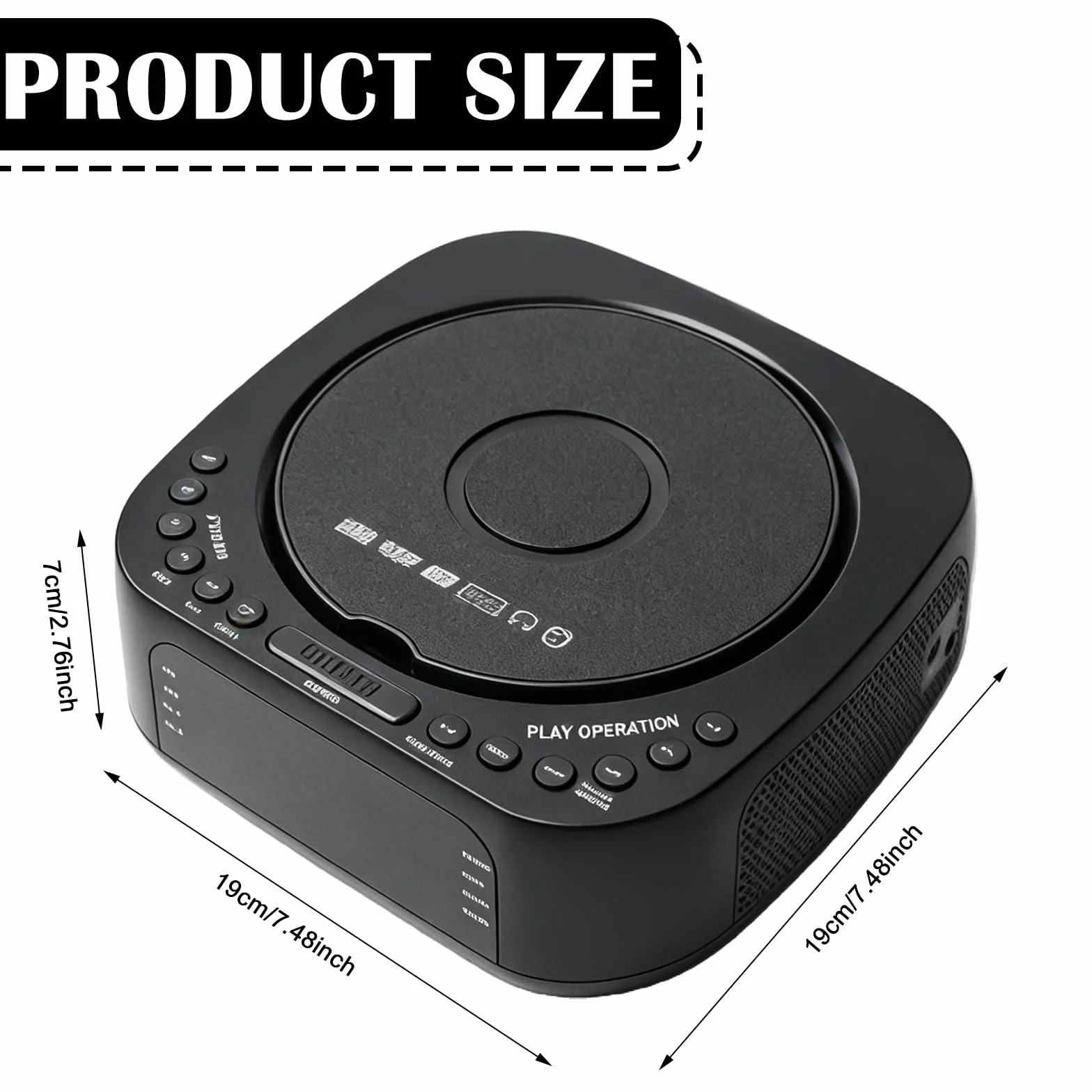 Lettore CD portatile con Bluetooth, radio FM, lettore CD MP3 con doppio altoparlante stereo, sveglia, SleepTimer, lettore CD ricaricabile, supporta USB/AUX, display grande, telecomando, nero