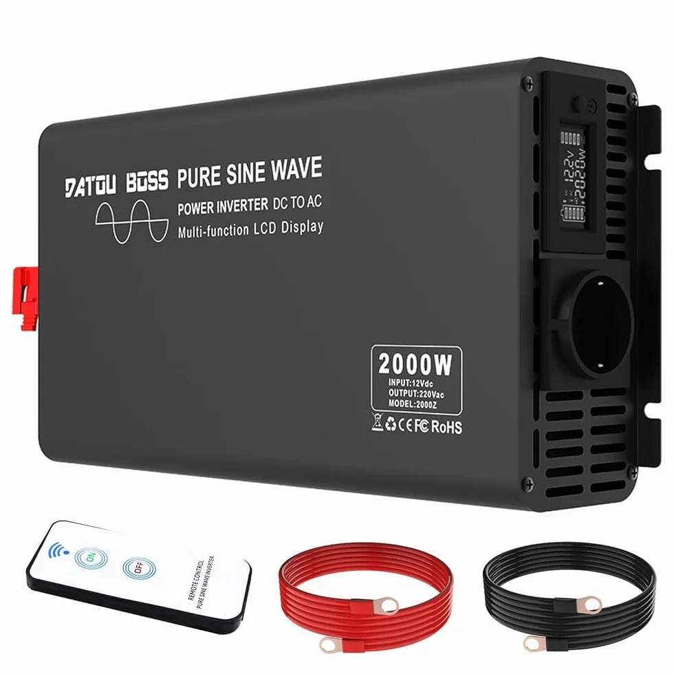 DATOUBOSS Inverter 12v 220v Onda Pura 2000W/4000W Inverter Convertitore con Telecomando 1 Prese EU e Display LCD per Auto,Camion, Camper