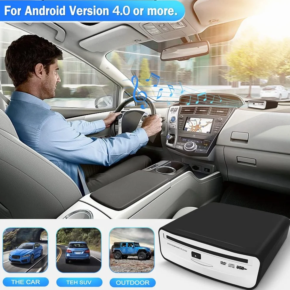 Lettore CD Esterno Universale Portatile per Auto, Può Essere Collegato Alla Presa USB in Auto, Laptop o Televisore, per Navigazione con Android 4.0 e