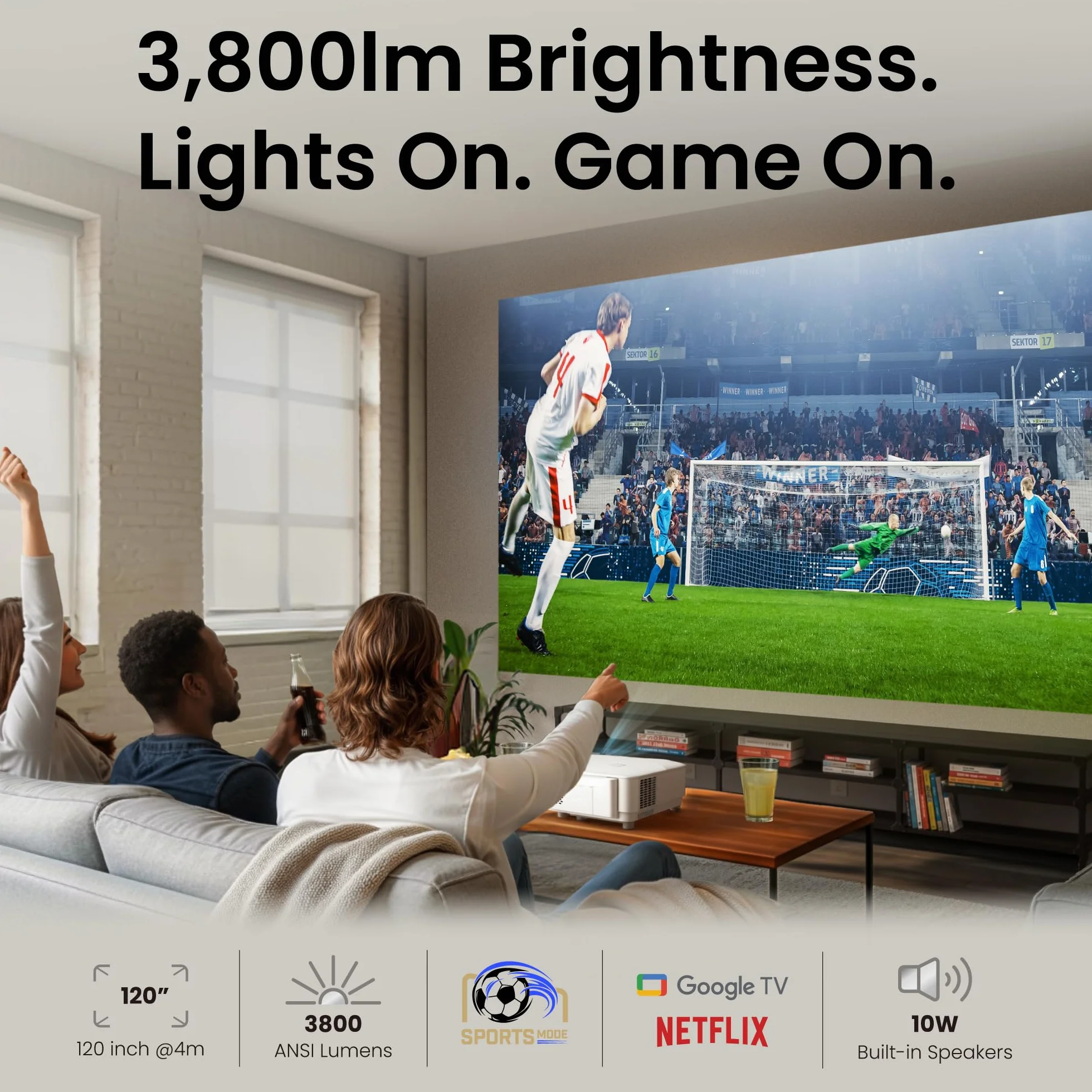 BenQ TH575i 1080p Proiettore Home, ad alta luminosità da 3.800lm, con dongle e licenza Google TV, input lag per gaming da 16,7ms, correzione distorsione verticale, zoom ottico 1,1x, modalità sport