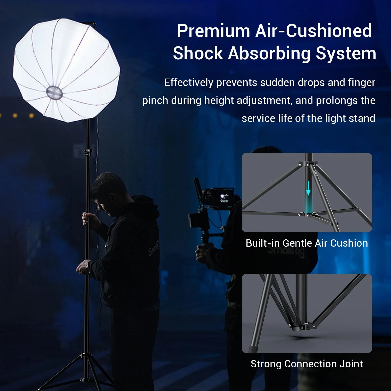 SMALLRIG Supporto per Luce Fotografica 110"/280cm, Supporto per Treppiede in Alluminio Ammortizzato ad Aria con Vite da 1/4 per Softbox, Luce da Atudio e Riflettore, Carico Massimo 8kg, RA-S280-3736