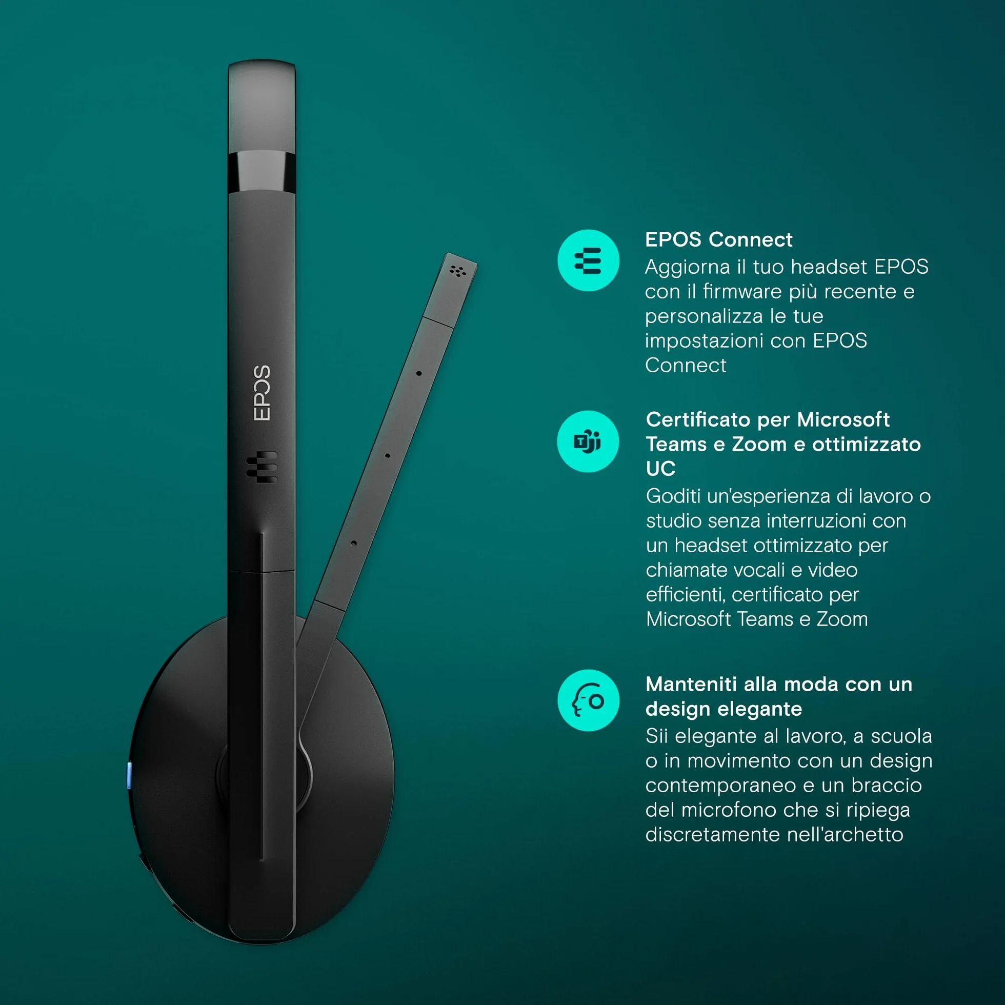 EPOS I SENNHEISER C20 Cuffie con microfono | Cuffie Bluetooth con autonomia fino a 27 ore e tecnologia EPOS BrainAdapt™