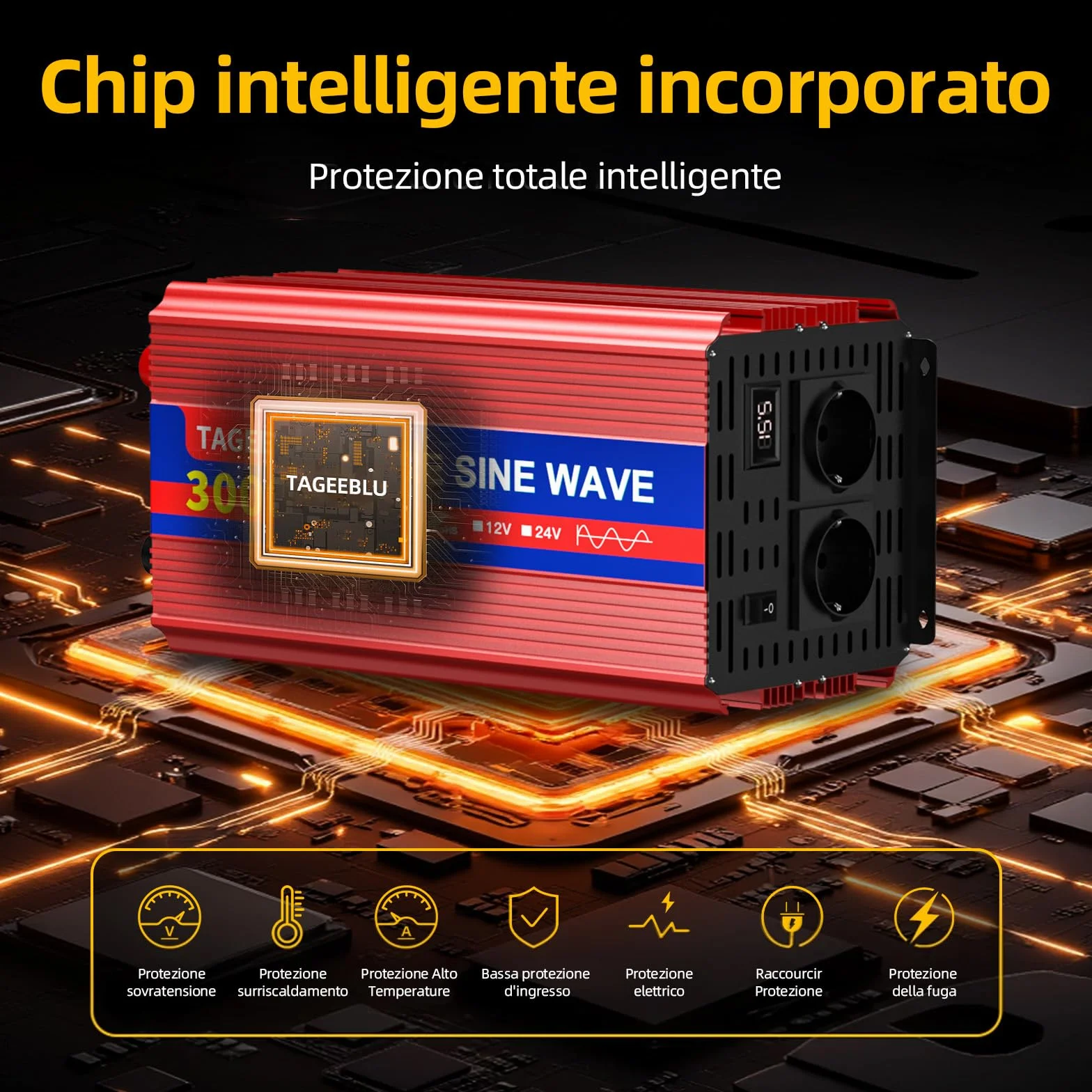 3000w Inverter 12v 220v Onda Pura con Display LCD & EU Presa