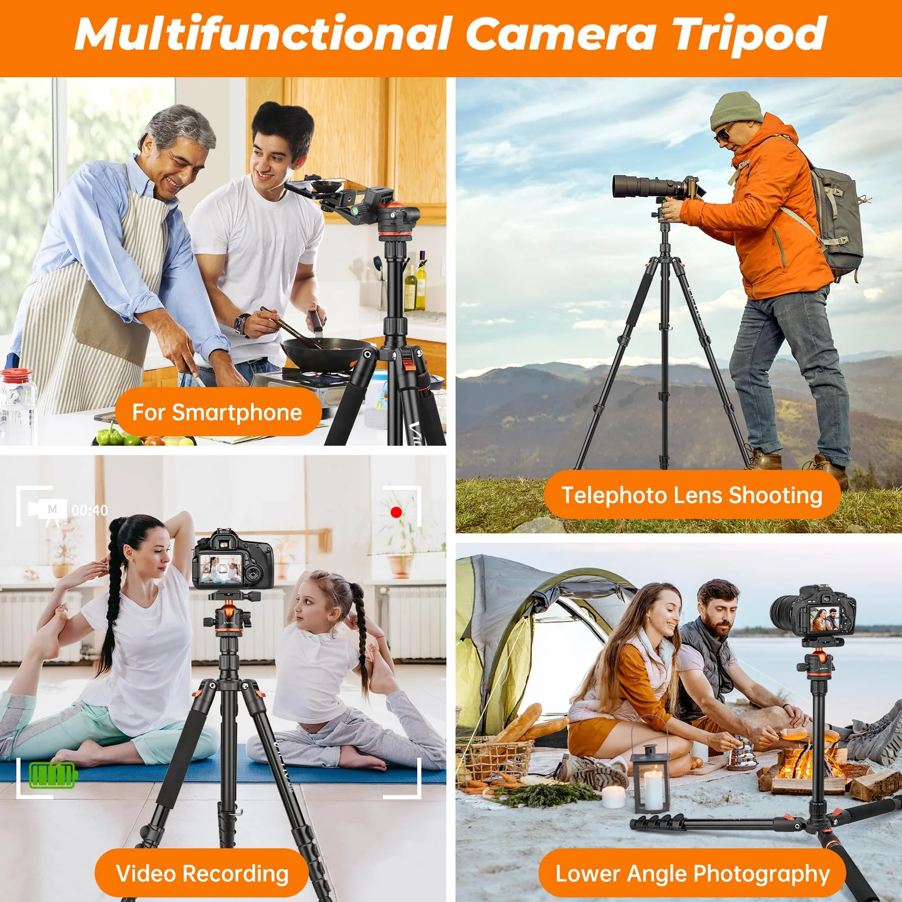Victiv 78.7"/ 200cm Treppiede Fotocamera, Cavalletto Fotografico da Viaggio Leggero e Compatto in Alluminio, Treppiedi Monopiede per Videocamera Canon Nikon Sony, Treppiede Cavalletto per Smartphone