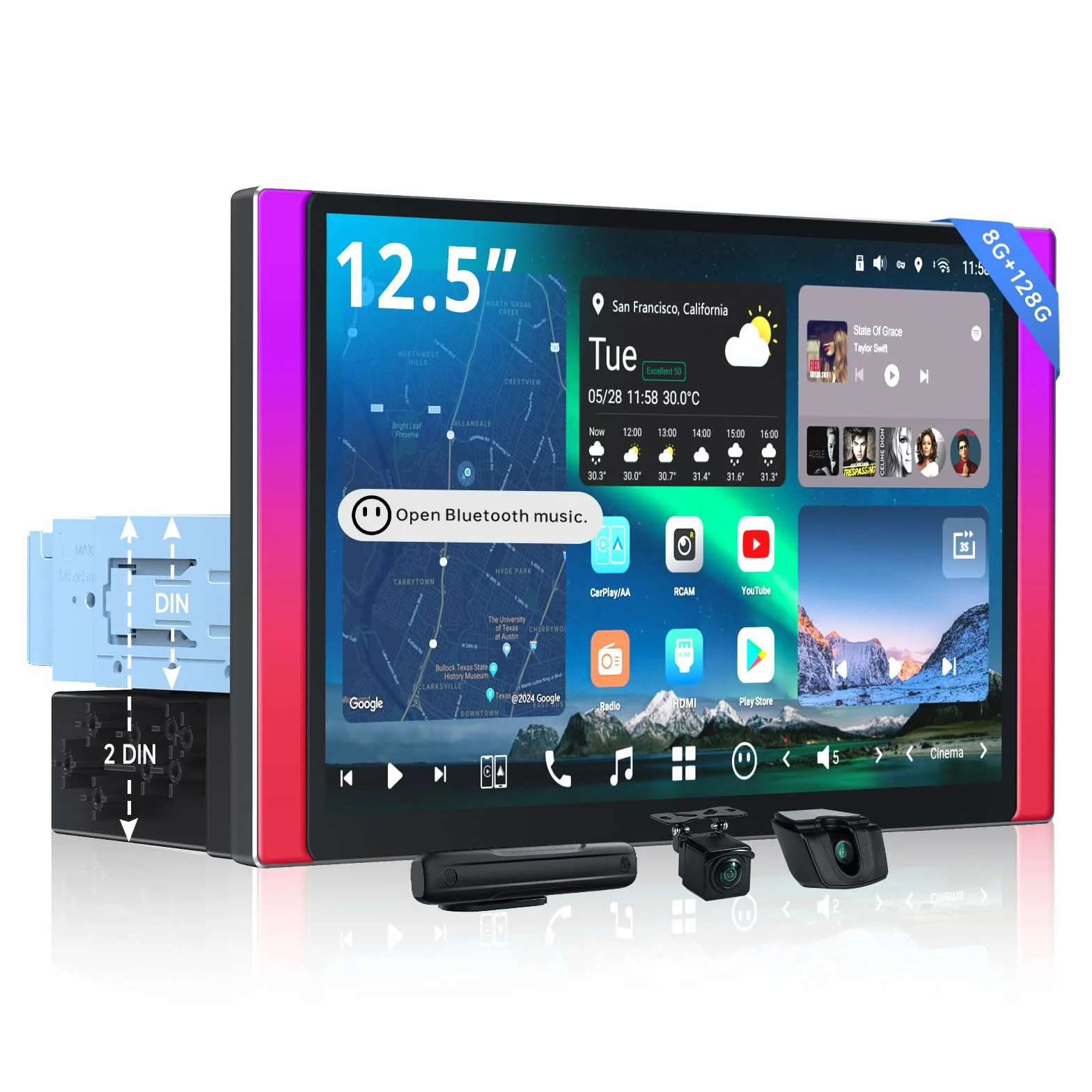 [12.5" QLED con LED laterali] ATOTOZONE X10 Autoradio Android, Display Flottante, Single/Double DIN, DVR Dual-Cam, AI Vision, LiveView da remoto, Audio 7.1.2, RCA 4V, HDMI IN, 8G+128G, 4G LTE