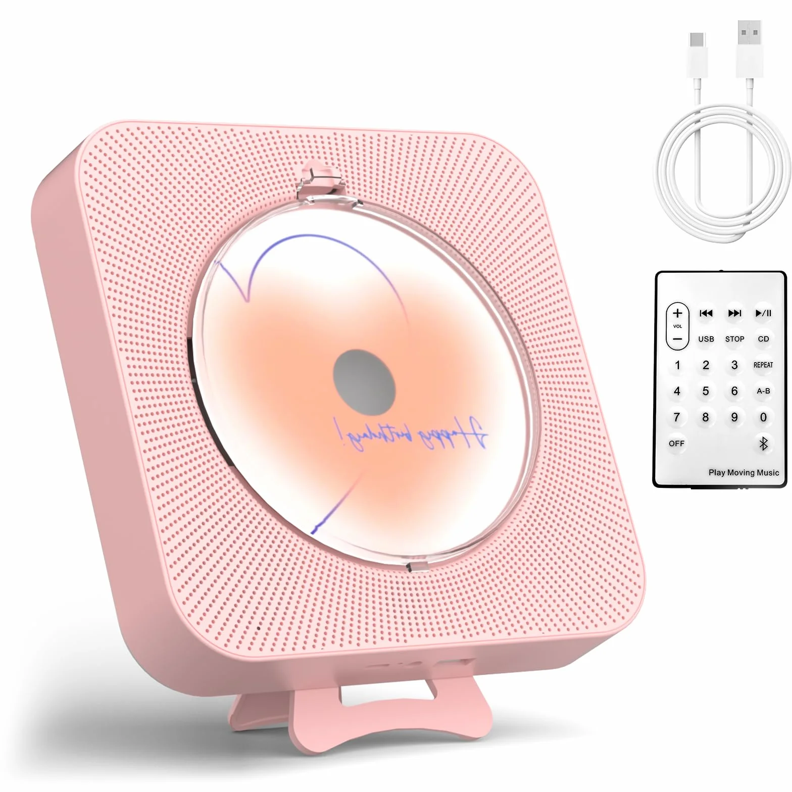 Yintiny Boombox Carino Lettore CD con Bluetooth 5.0 per l'Arredamento Domestico, Lettore CD Portatile con Altoparlanti per la Riproduzione Musicale, Lettore USB [rosa]